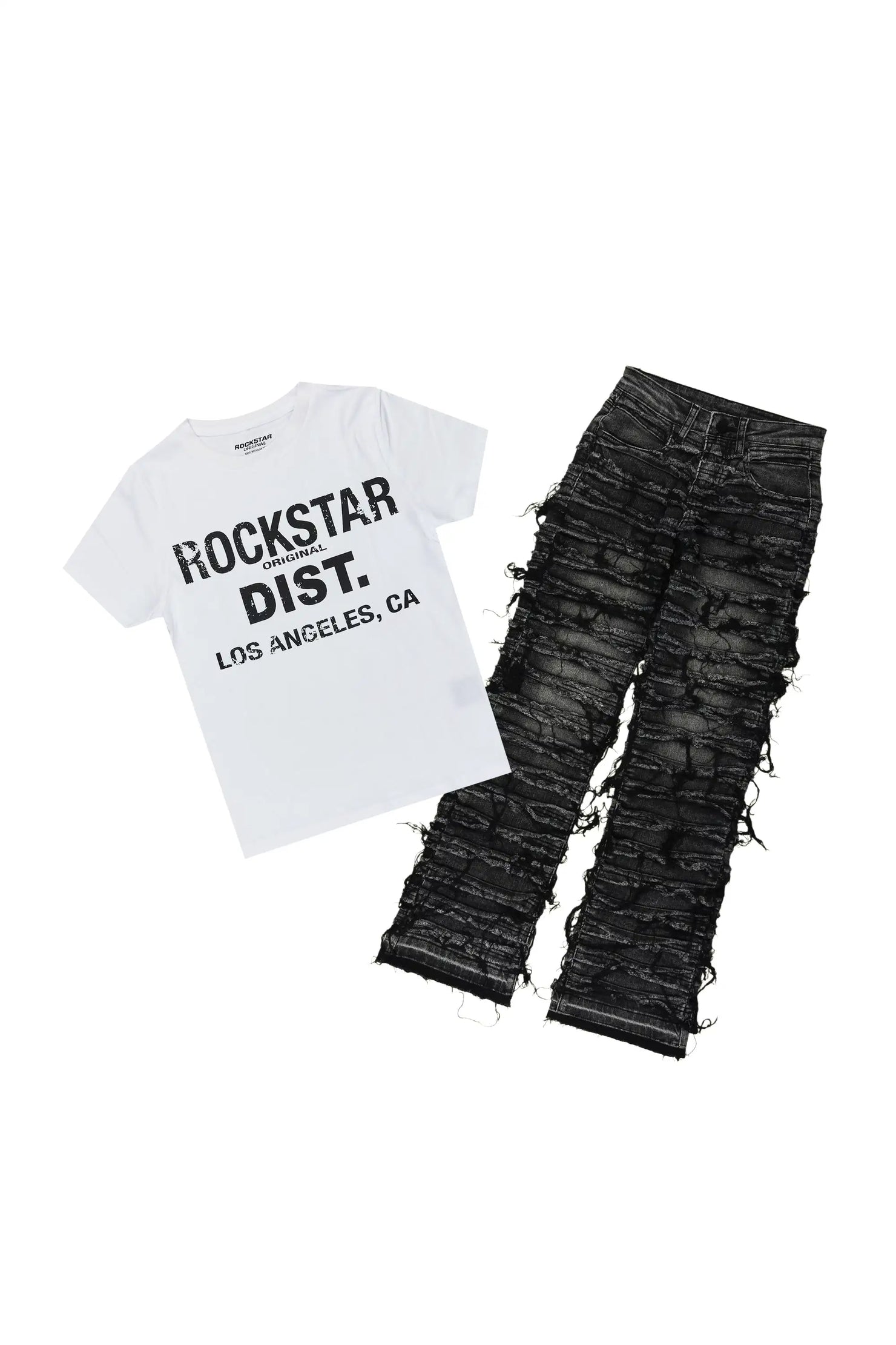 Girls Reese White/Grey T-Shirt Stacked Jean Set