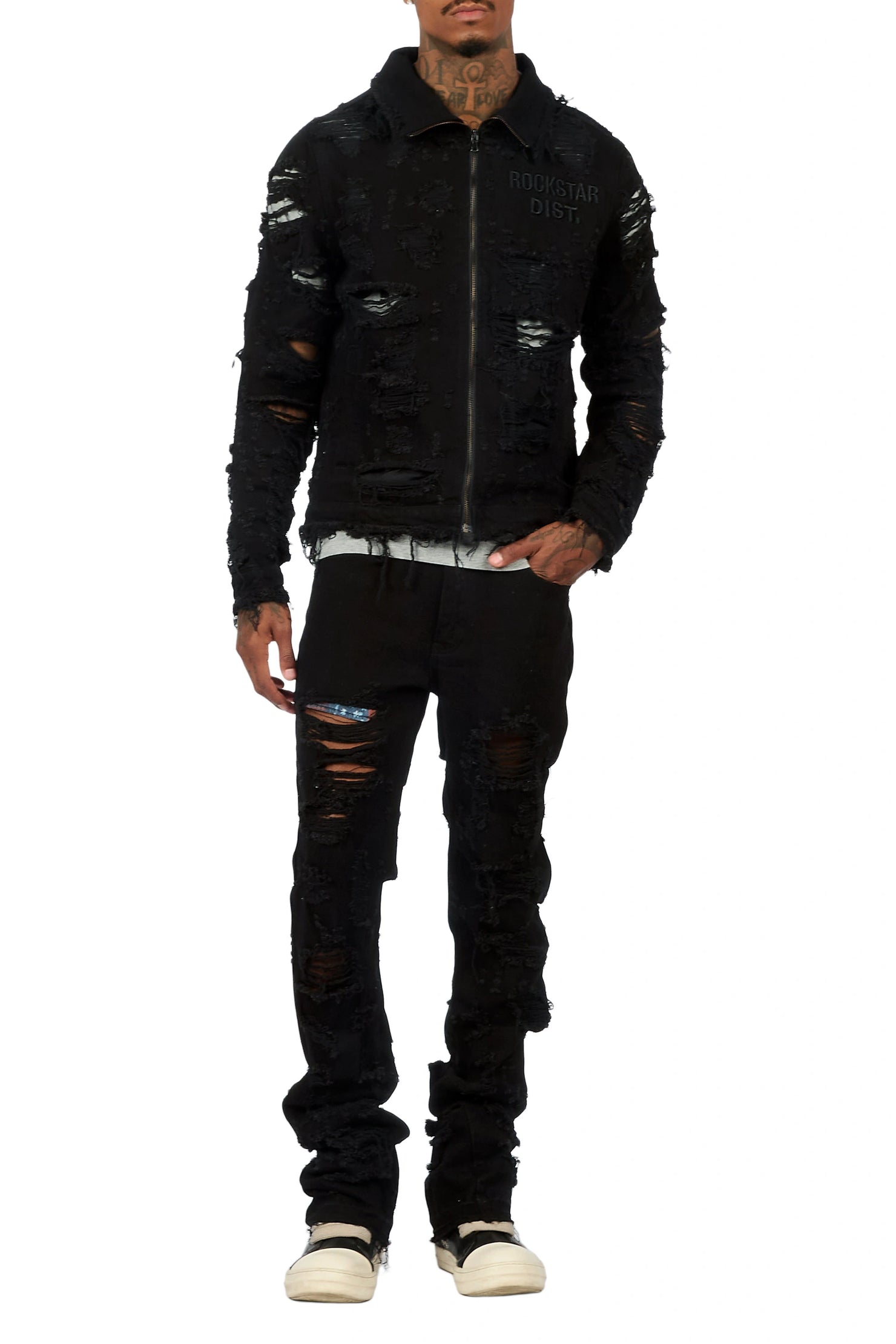 Faro Black Denim Jacket/Stacked Flare Jean Set
