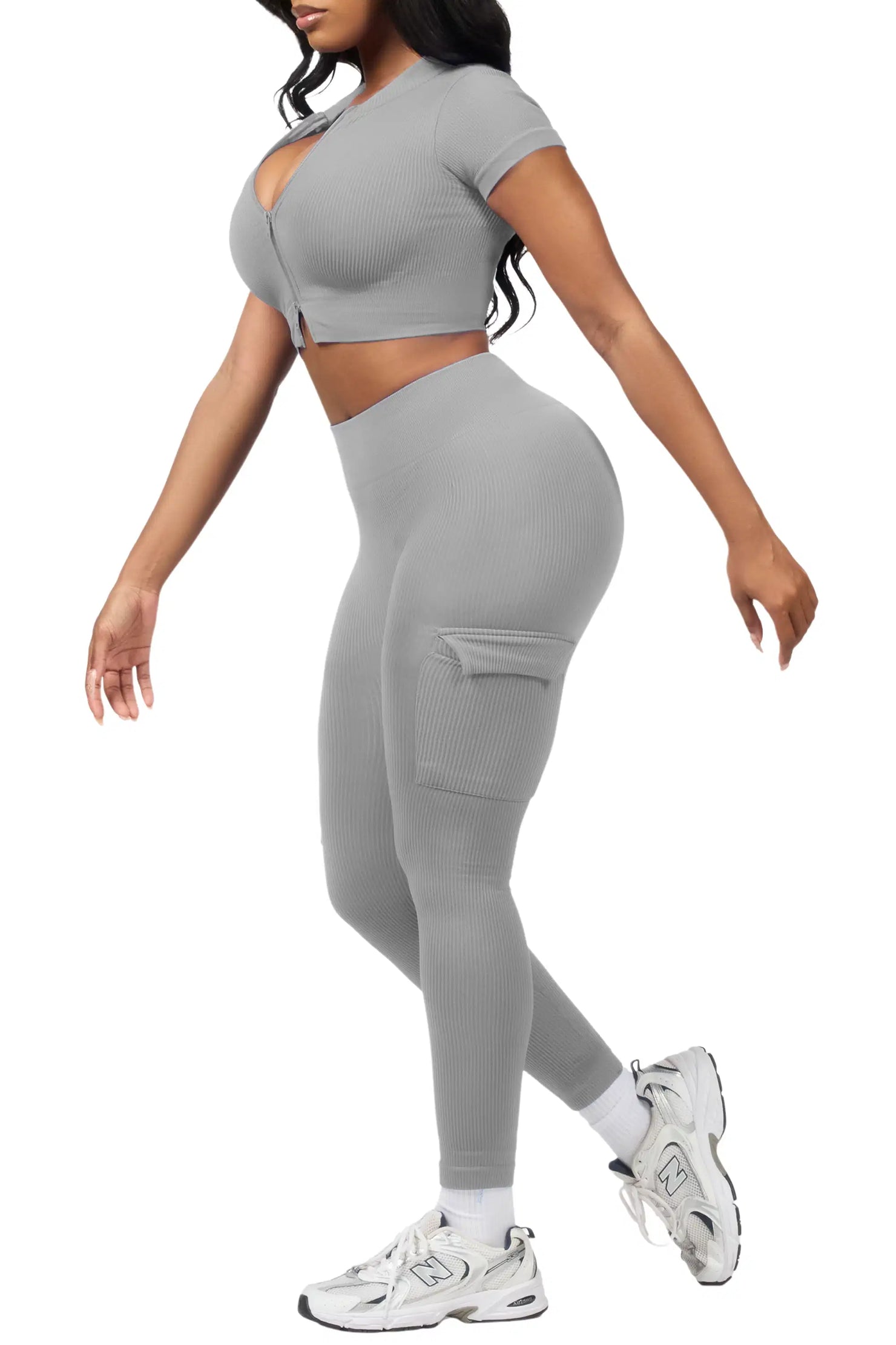 Rakeisha Grey Cargo Zip Up Active Legging Set