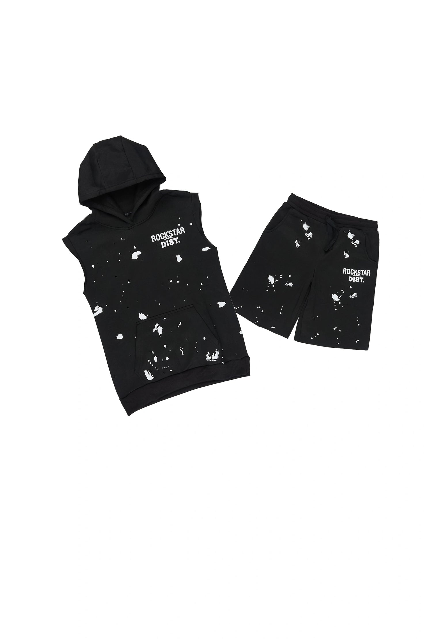 Boys Raffer Black Cut Off Hoodie Short Set