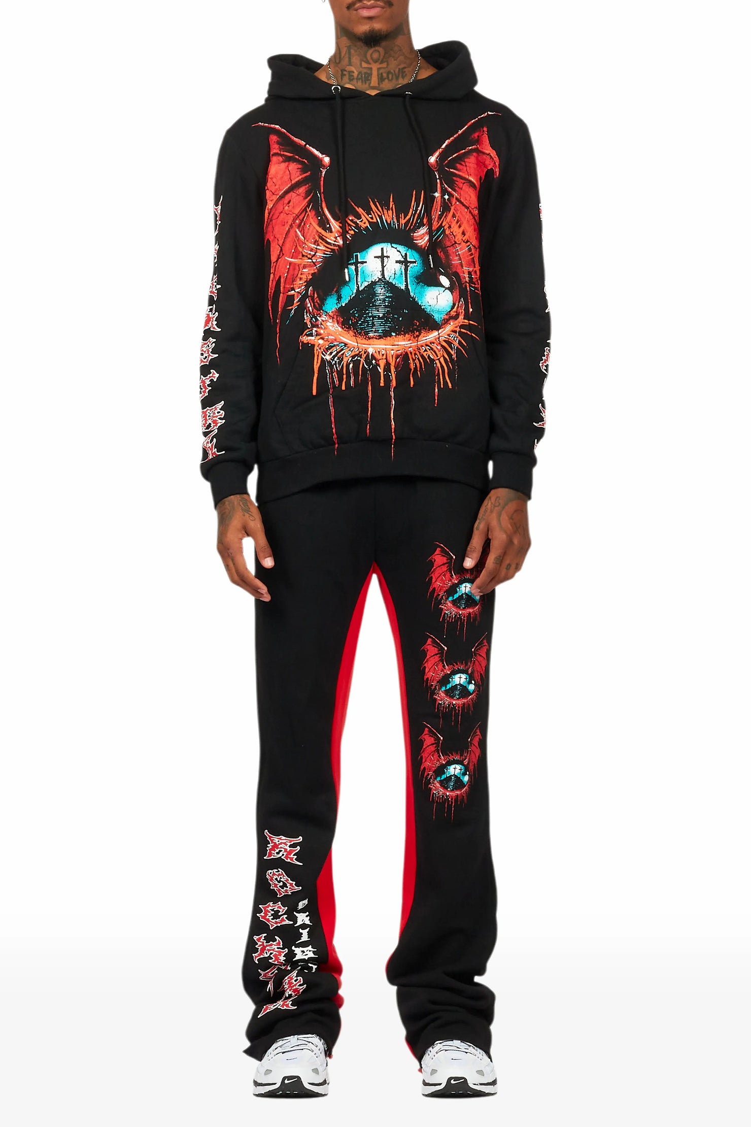 Darden Black/Red Hoodie/Baggy Track Pant Set