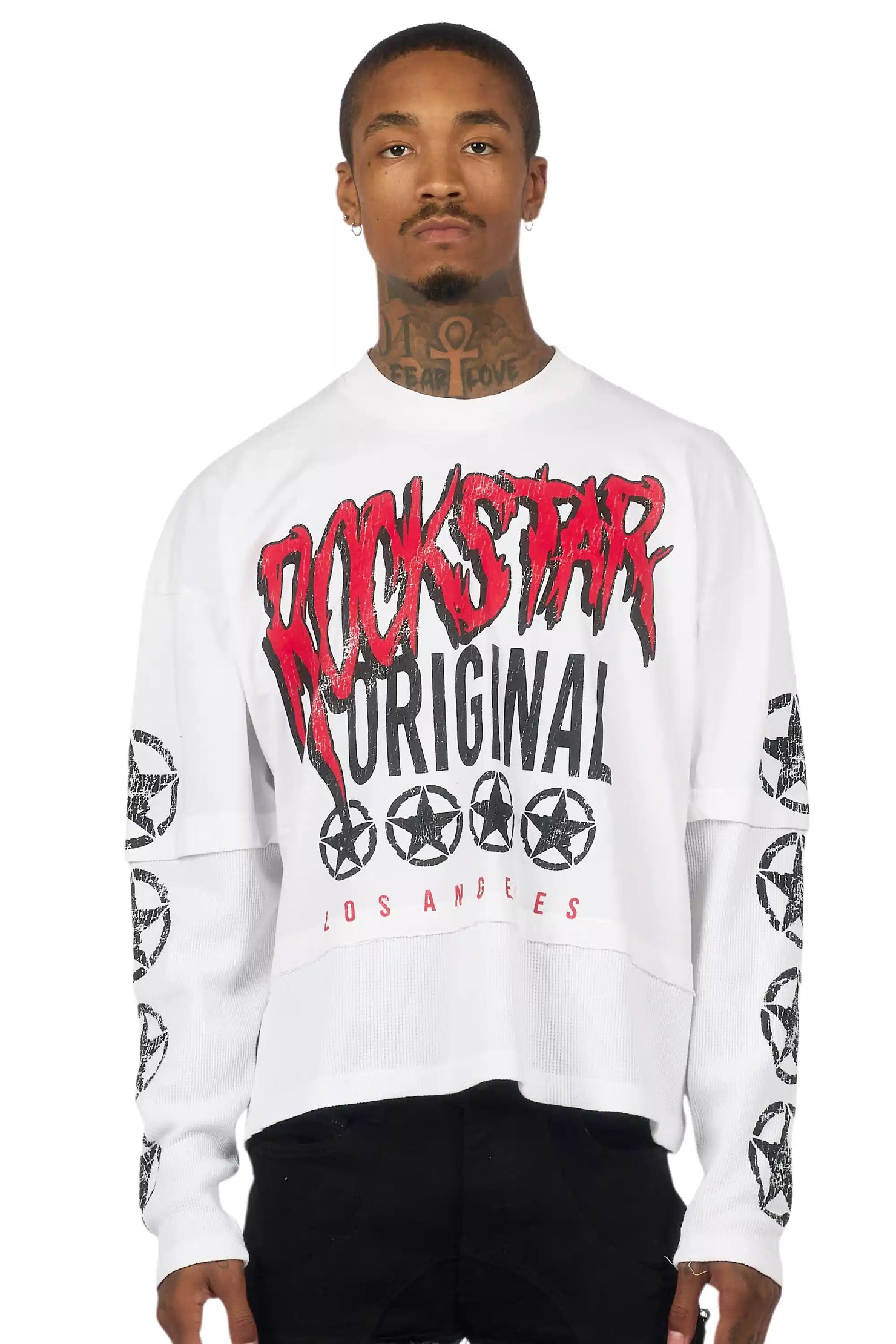 Wizzurd White/Black Boxy Crop Double Layer Tee