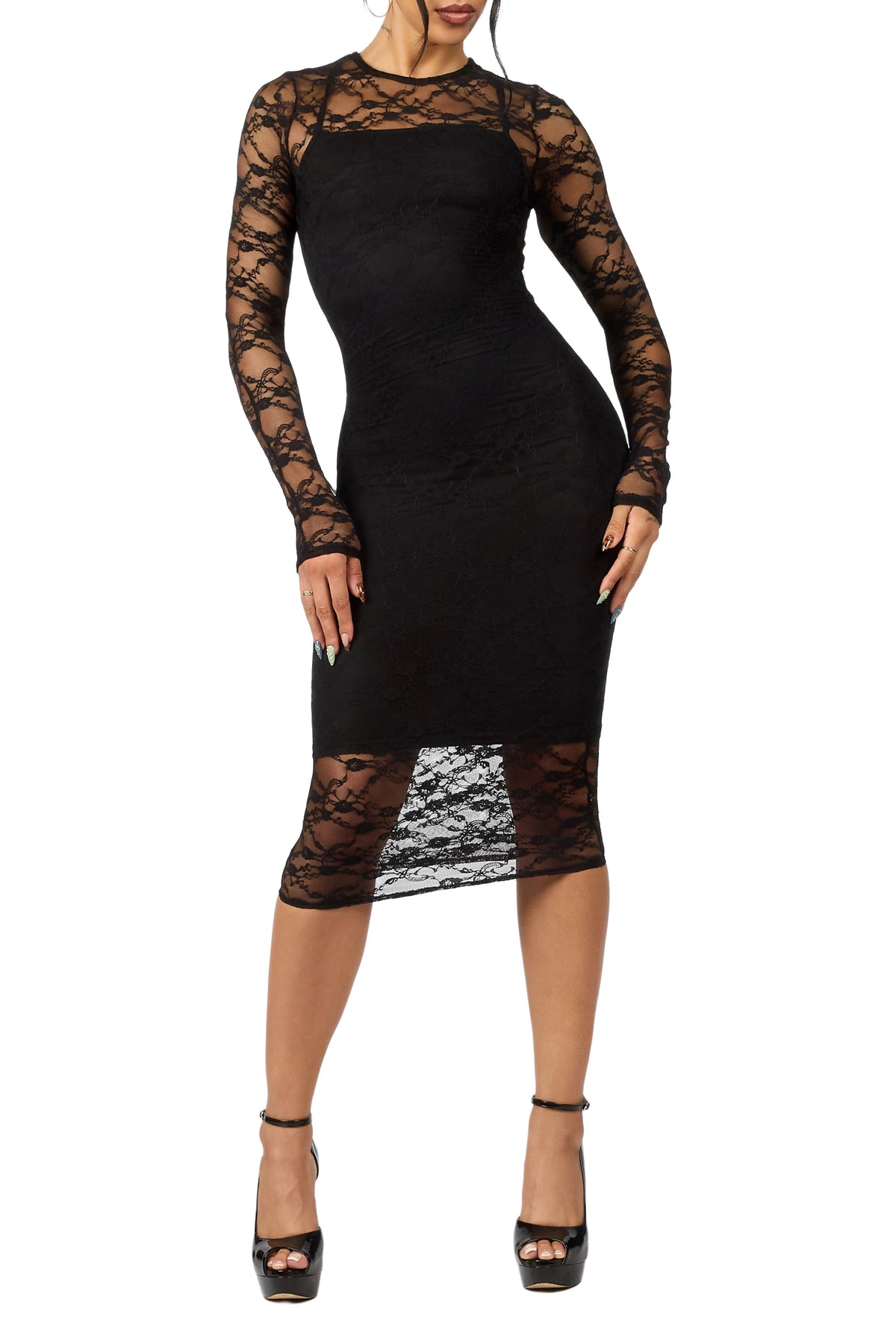 Lace Black Overlaid Midi Dress