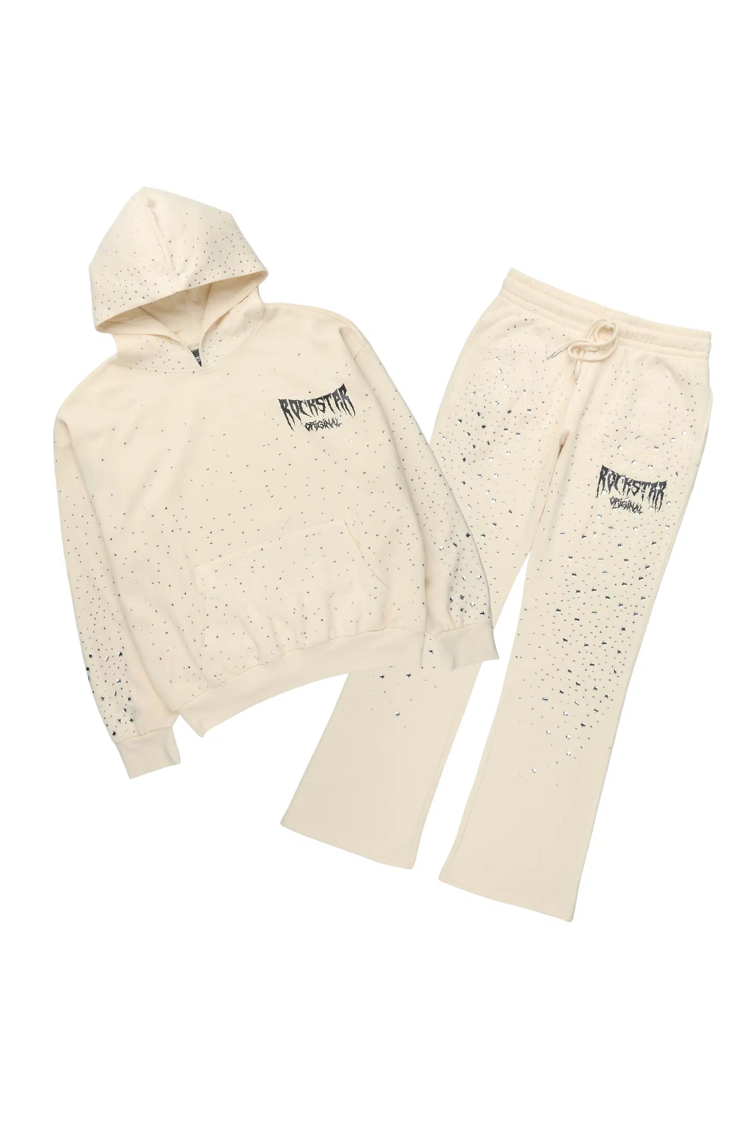 Twinkle Sand Rhinestone Hoodie Relaxed Track Set