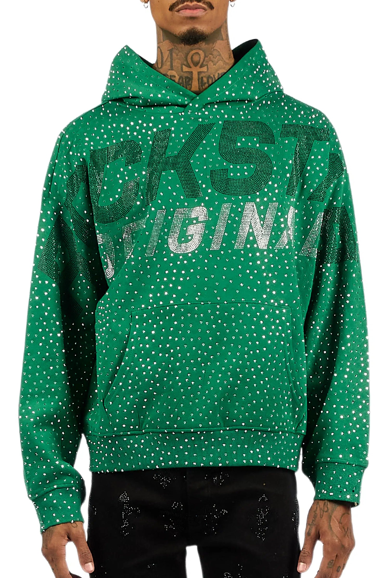 Iceout Green Rhinestone Oversized Hoodie
