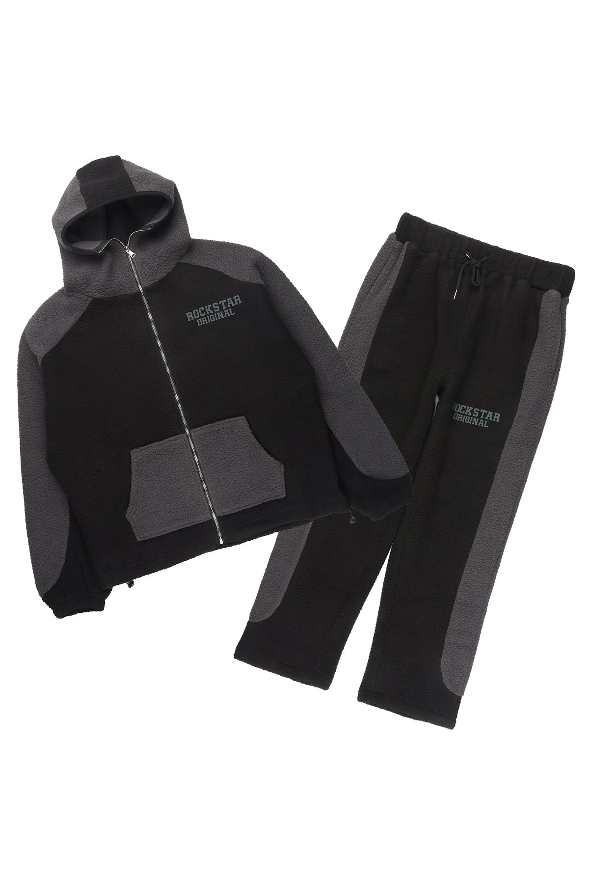 Minero Sherpa Black Zip Up Hoodie/Jogger Track Set