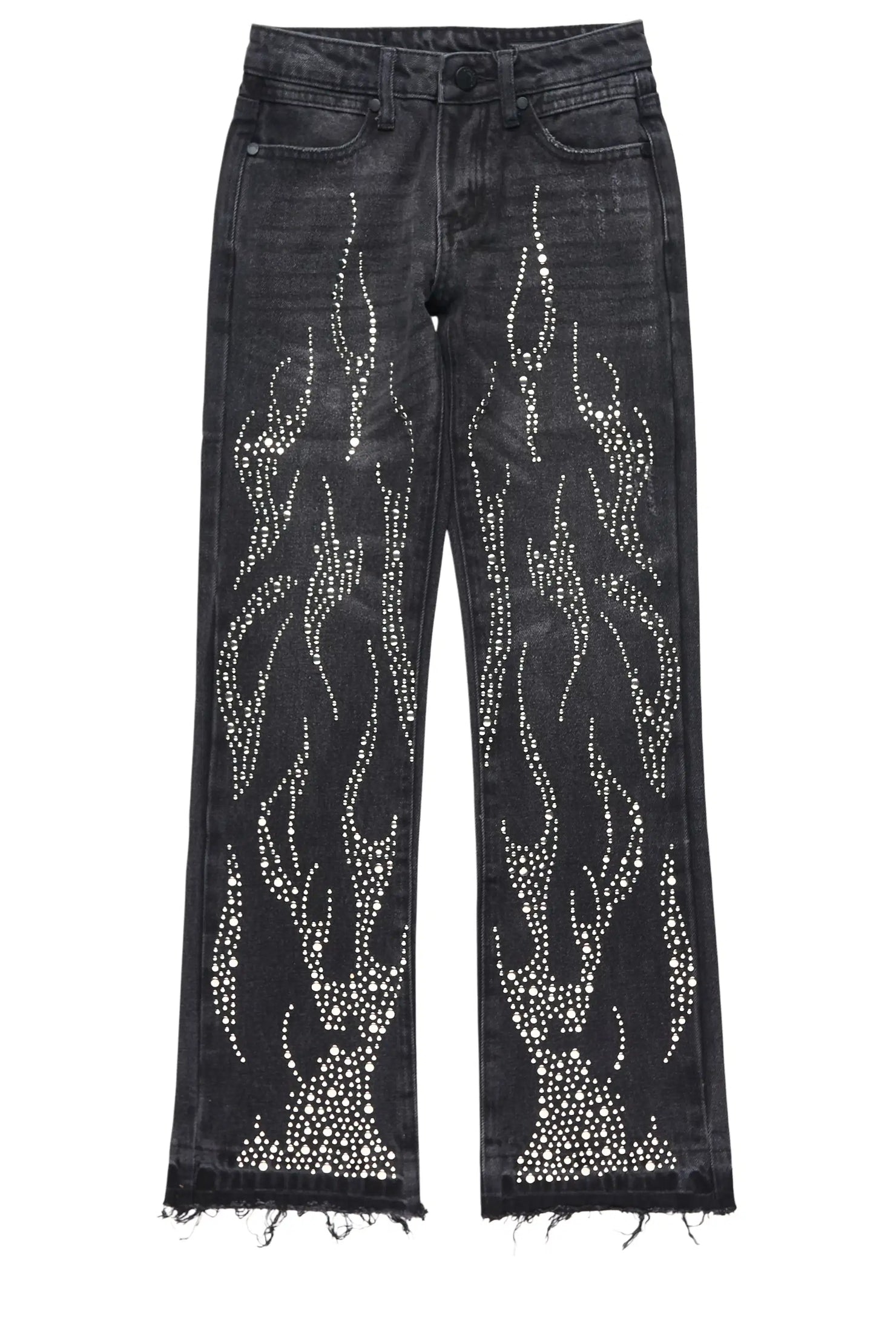 Boys Tachi Dark Grey Rhinestone Stacked Flare Jean