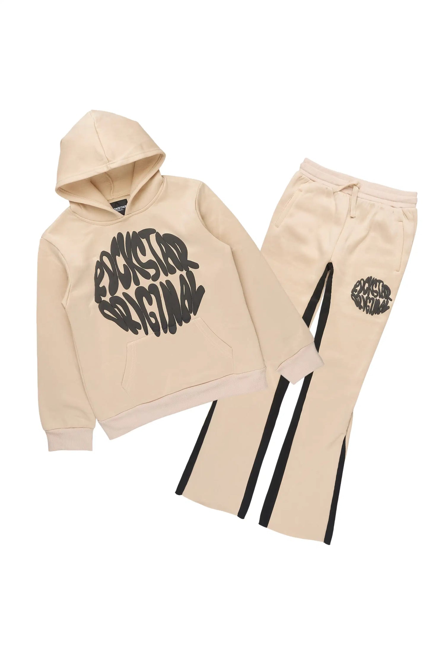 Boys Thierry Tan/Black Stacked Flare Track Pant Set