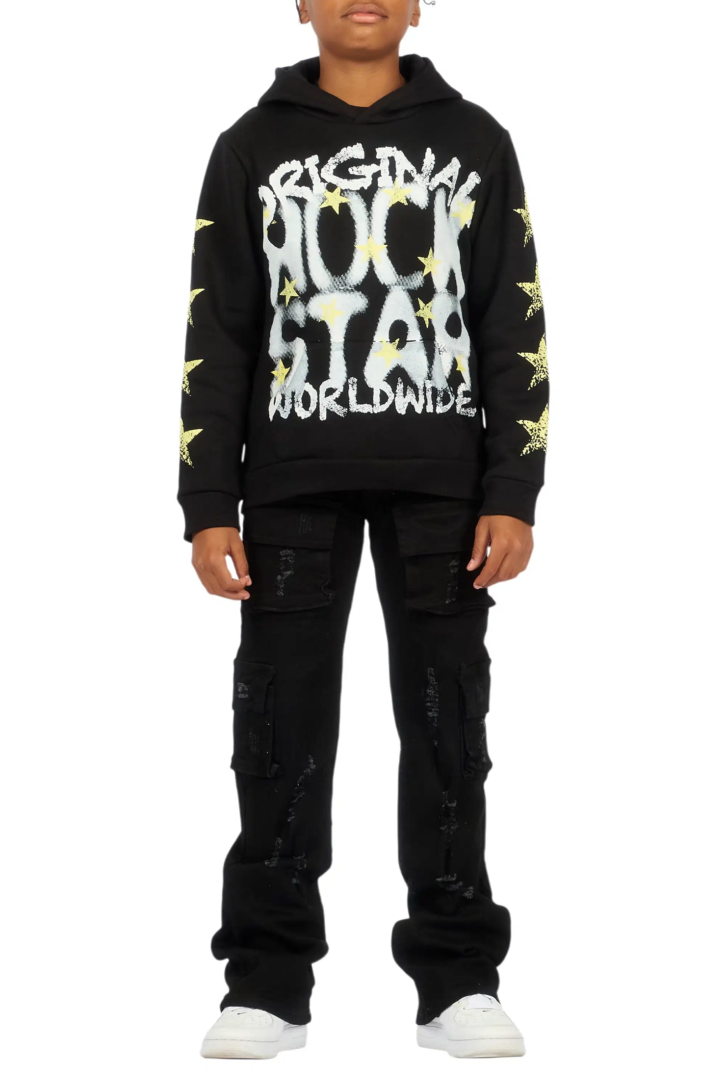 Boys Xaerys Black Hoodie/Stacked Jean Set