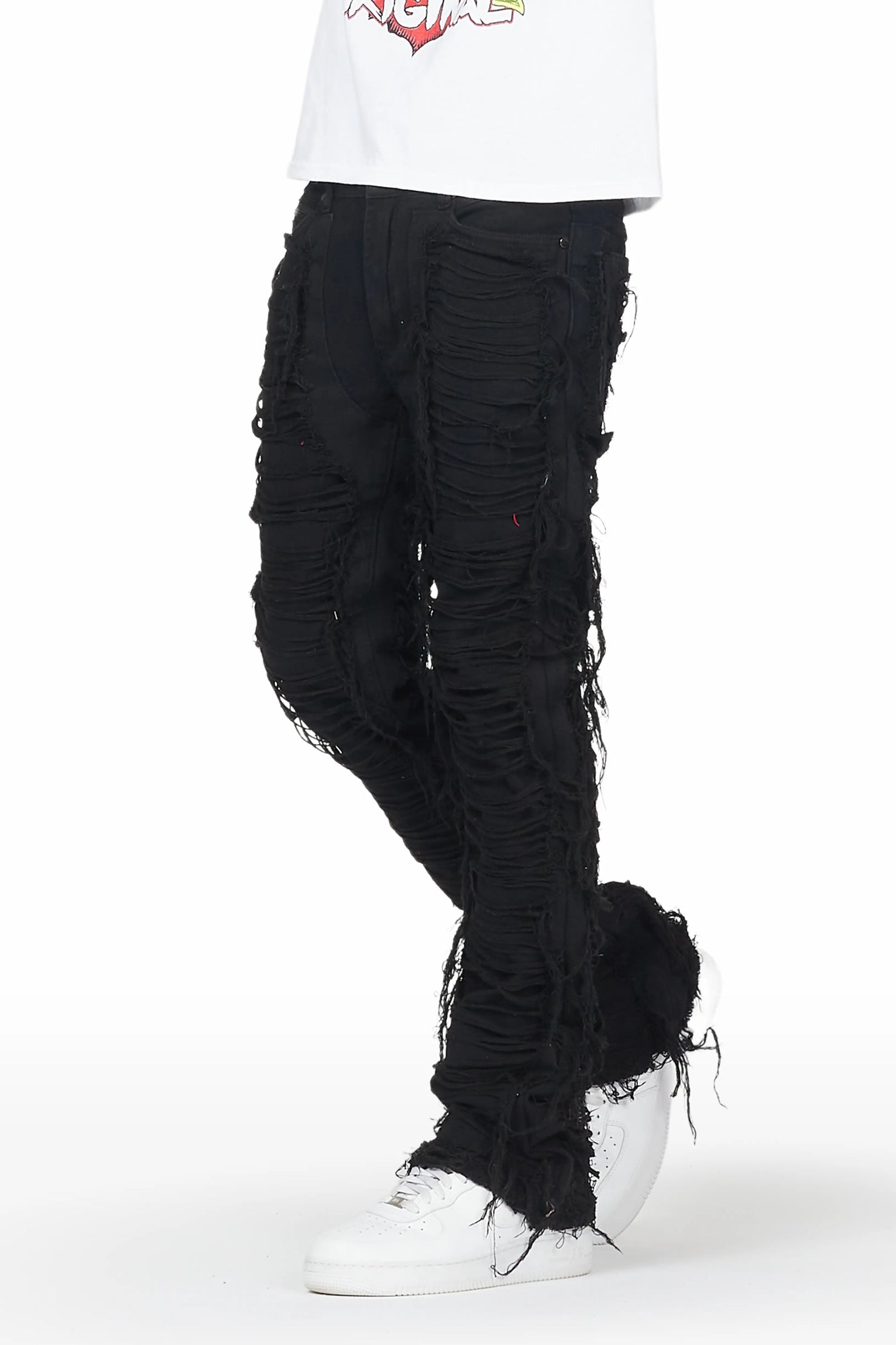 Conrad Jet Black Stacked Flare Jean