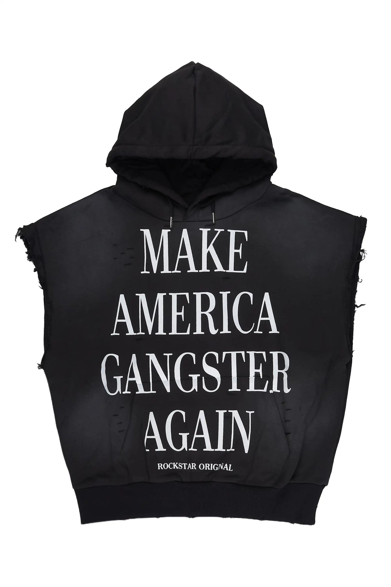 Drako Black Graphic Distressed Cut Sleeve Hoodie