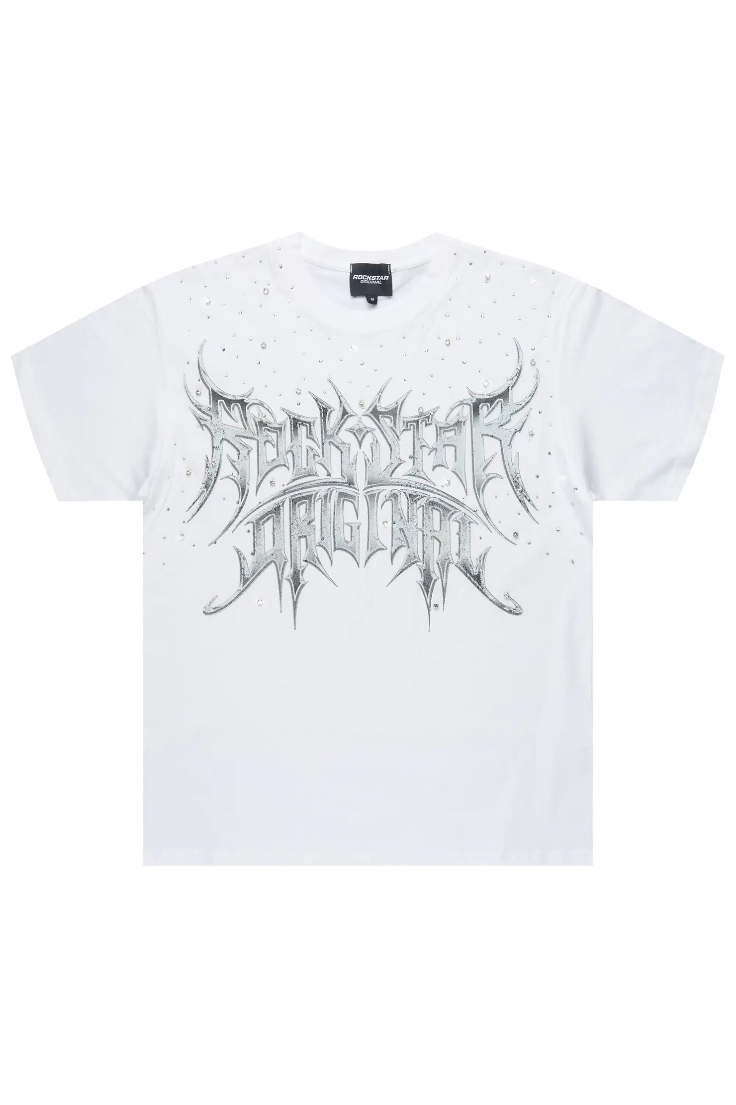 Nikisha White Rhinestone Short Sleeve Tee Shirt