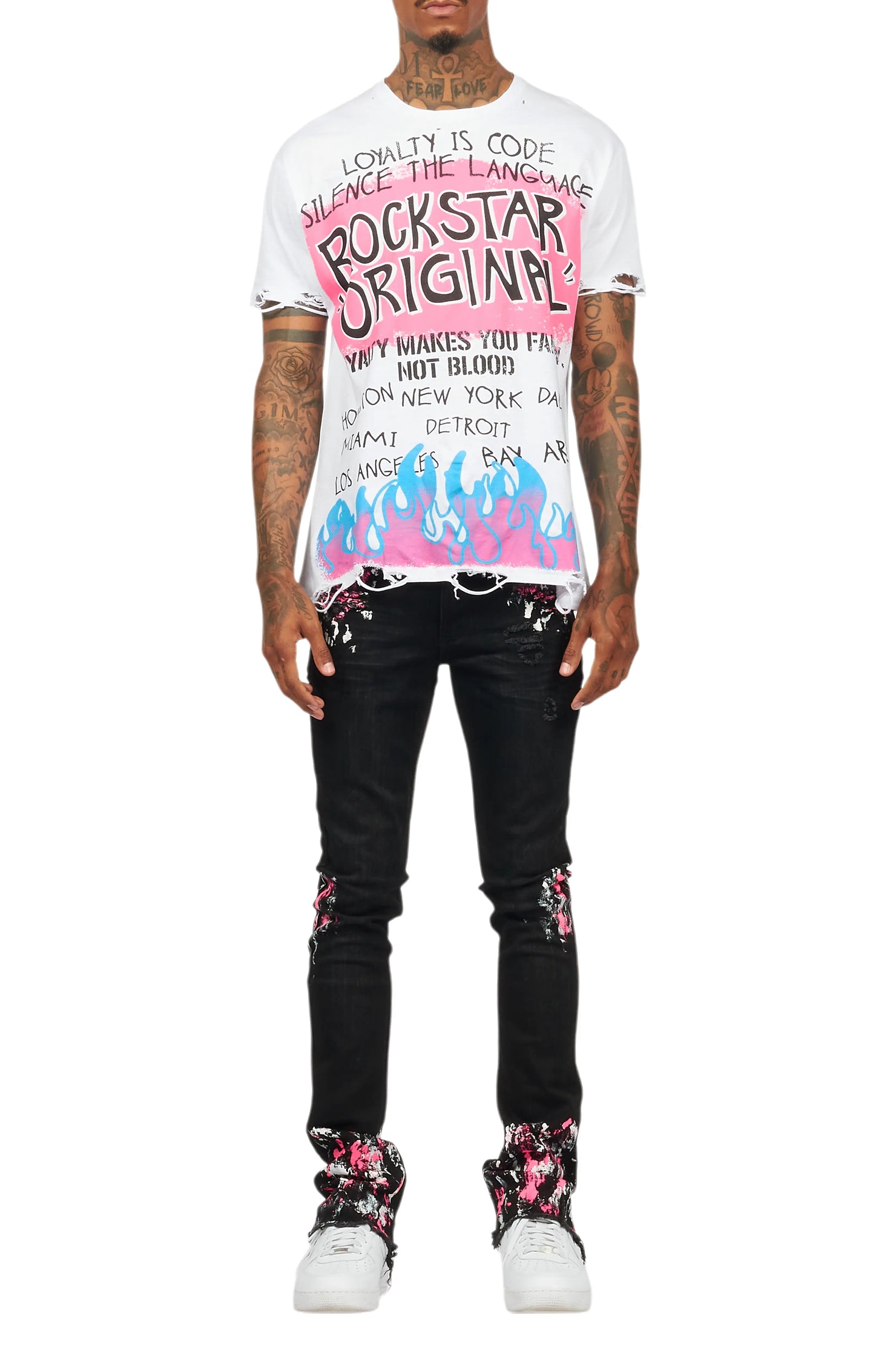 Kodak Black/Pink Painter Stacked Flare Jean