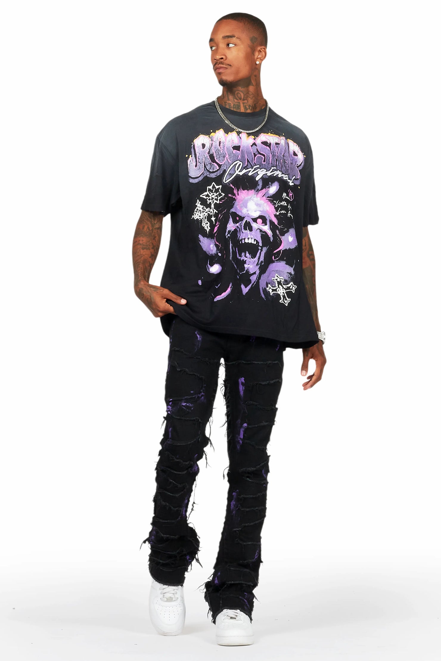 Yamal Black T-Shirt/Stacked Flare Jean Bundle