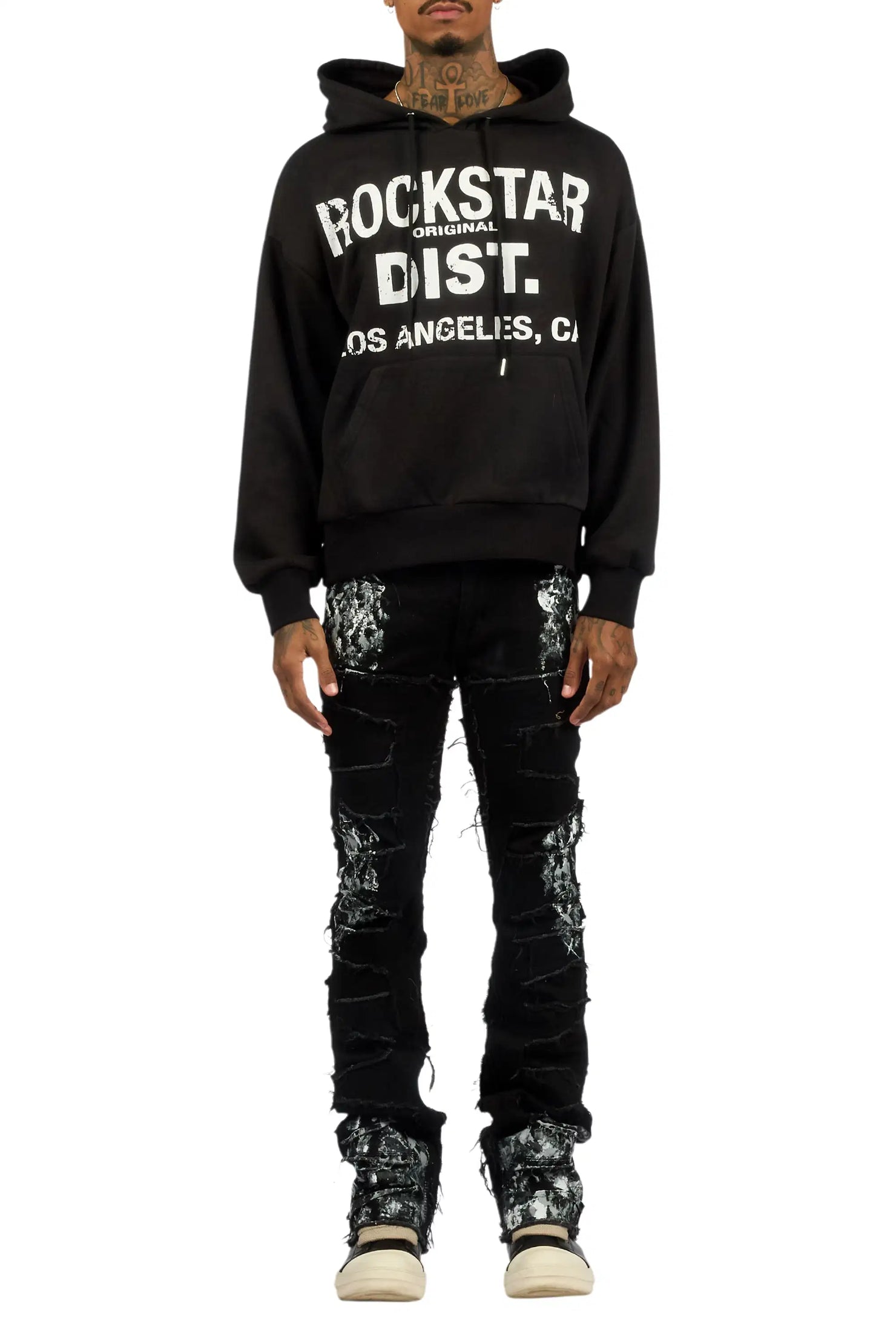 Saxon Black/Black Hoodie/Stacked Flare Jean Set