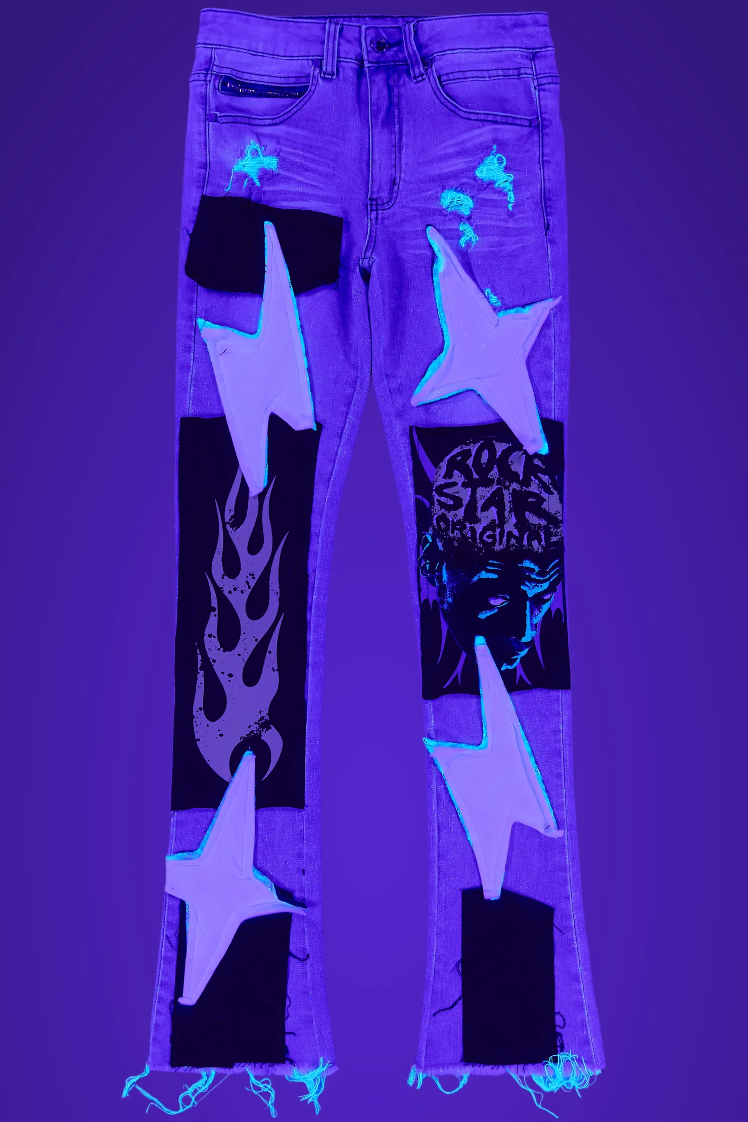 Edgar Blue Patchwork Stacked Flare Jean