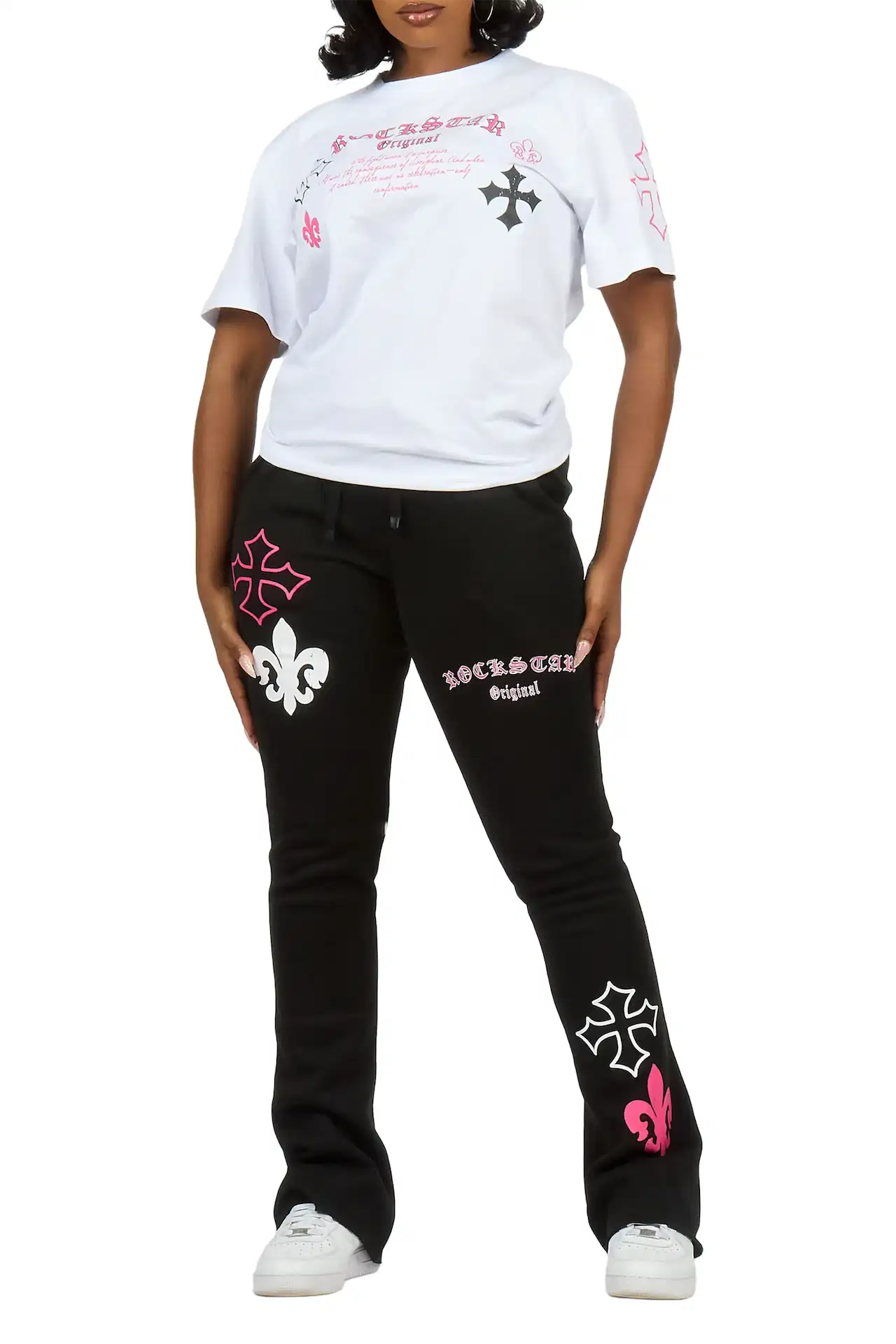 Deshunique White/Black T-Shirt Stacked Track Set