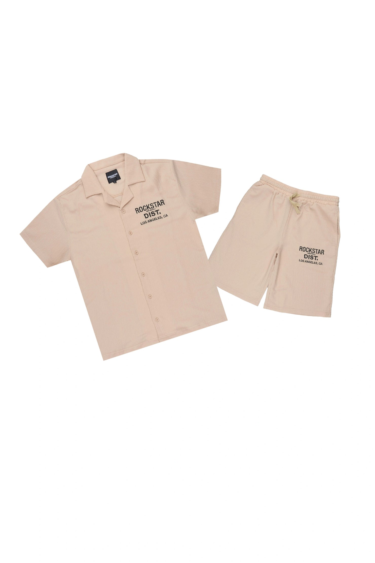 Boys Kason Beige Button Down Shirt/Short Set