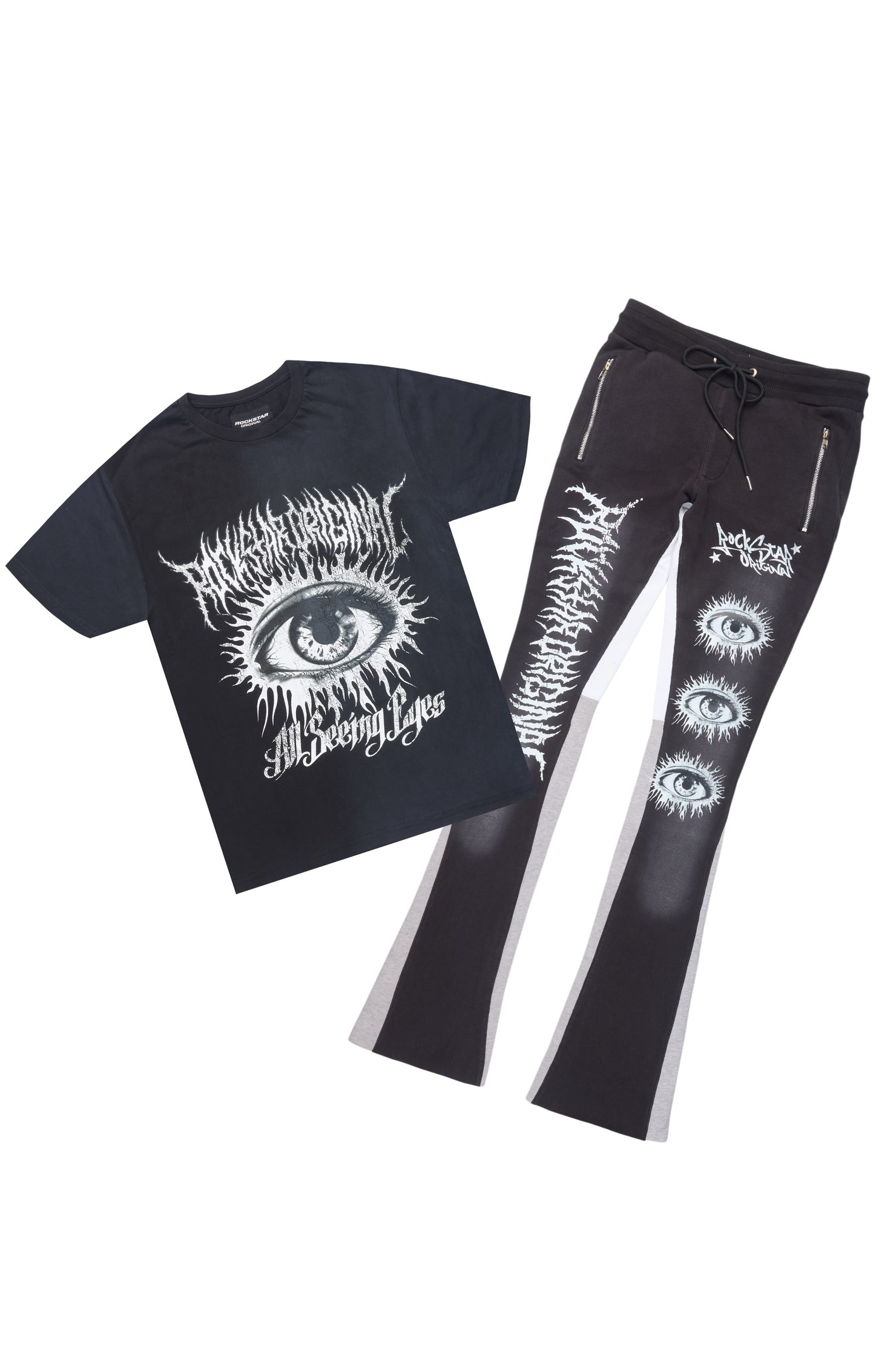 All Seeing Eyes Black T-Shirt/Stacked Flare Track Set