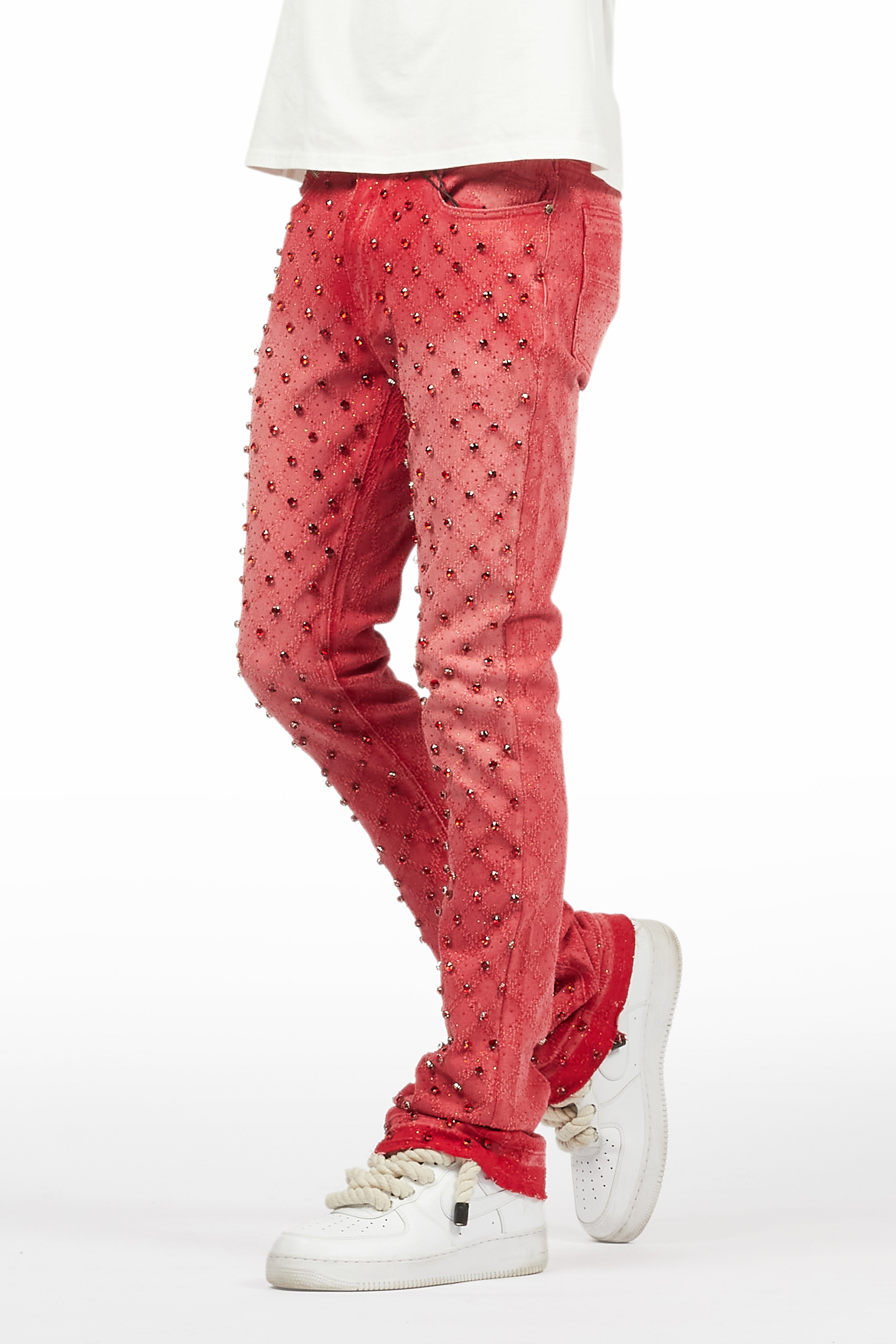 Glit Red Rhinestone Stacked Flare Jean– Rockstar Original