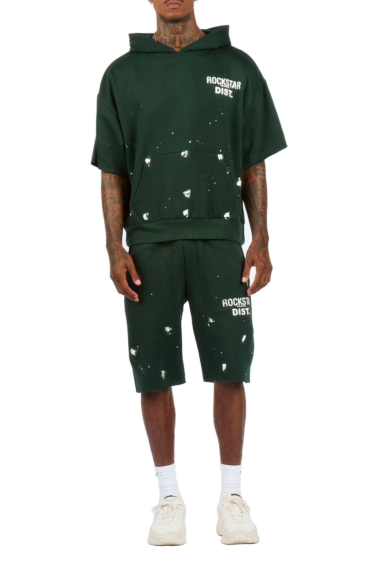 Raffer Forest Green Cut Sleeve Hoodie Short Set