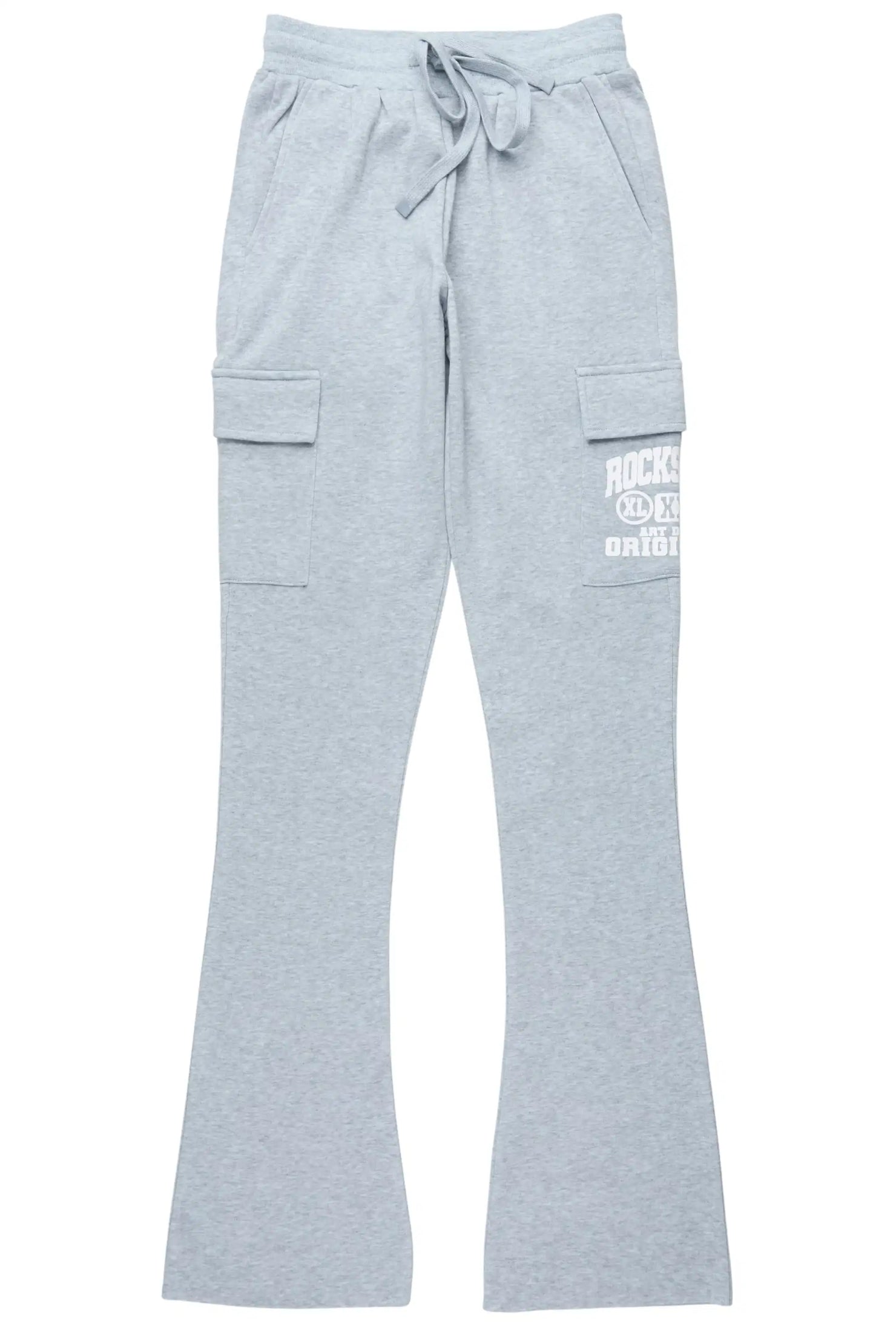 Elandira Heather Grey Cargo Stacked Track Pant