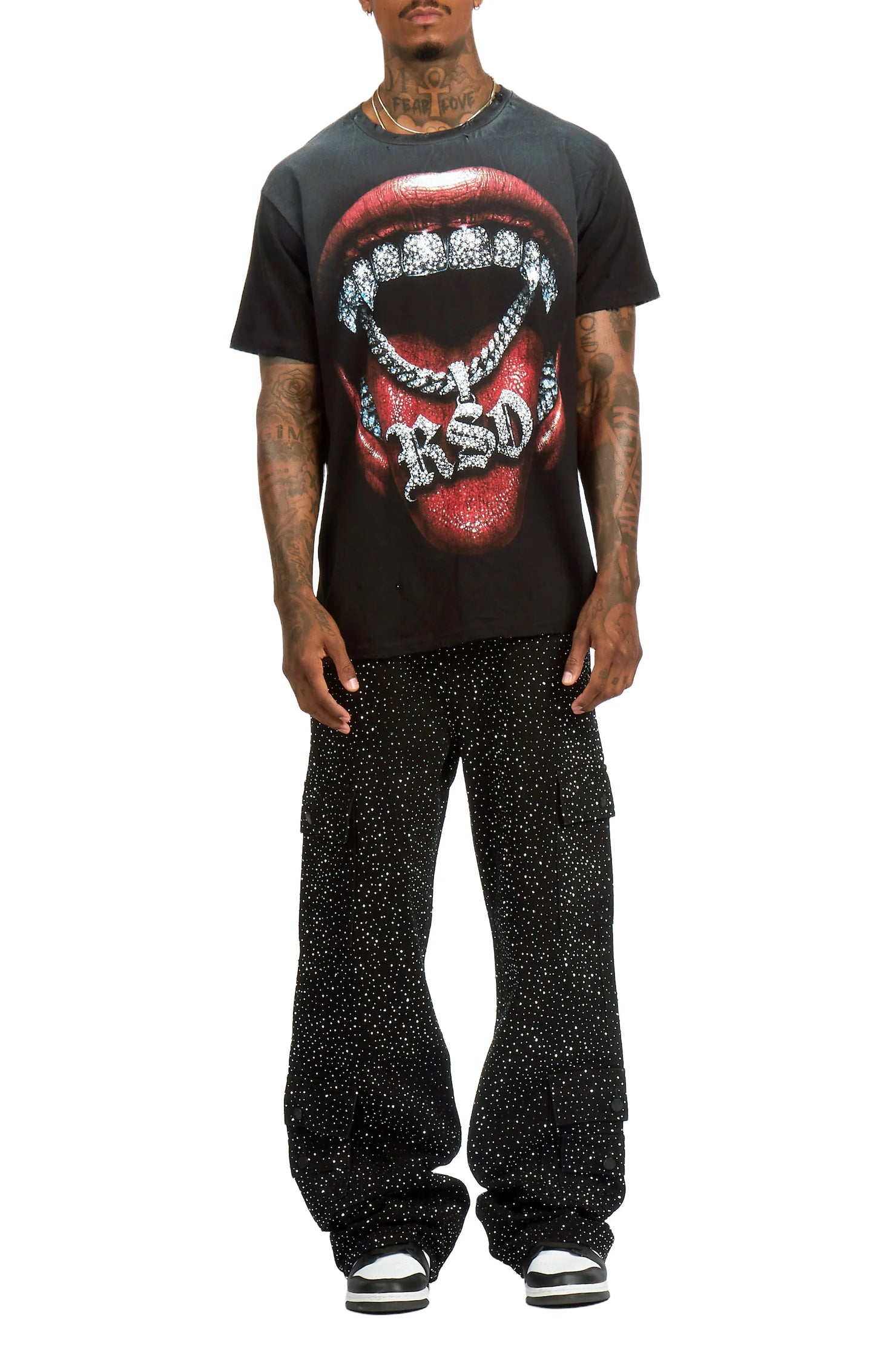 Aeson Black Rhinestone Baggy Fit Jean