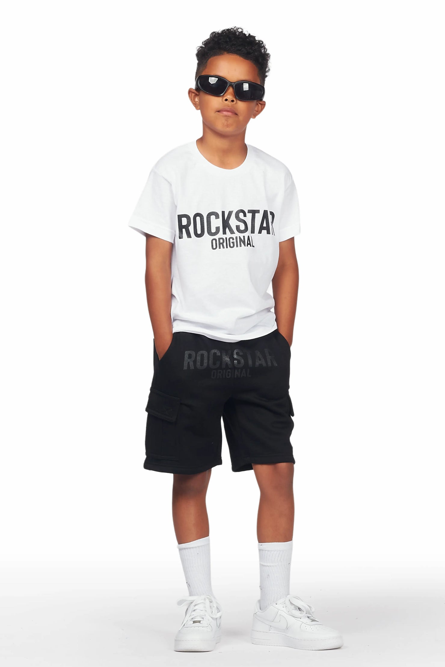 Boys Sana White/Black T-Shirt Cargo Short Set