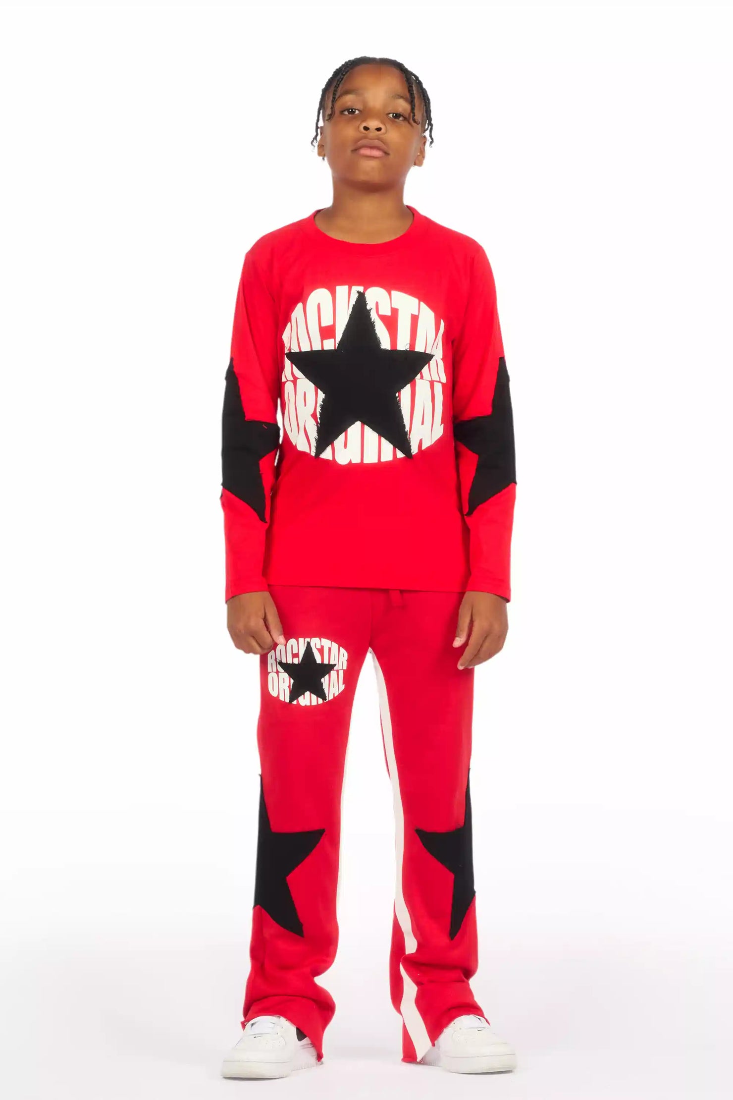 Boys States Red/Black Long Sleeve T-Shirt Track Set