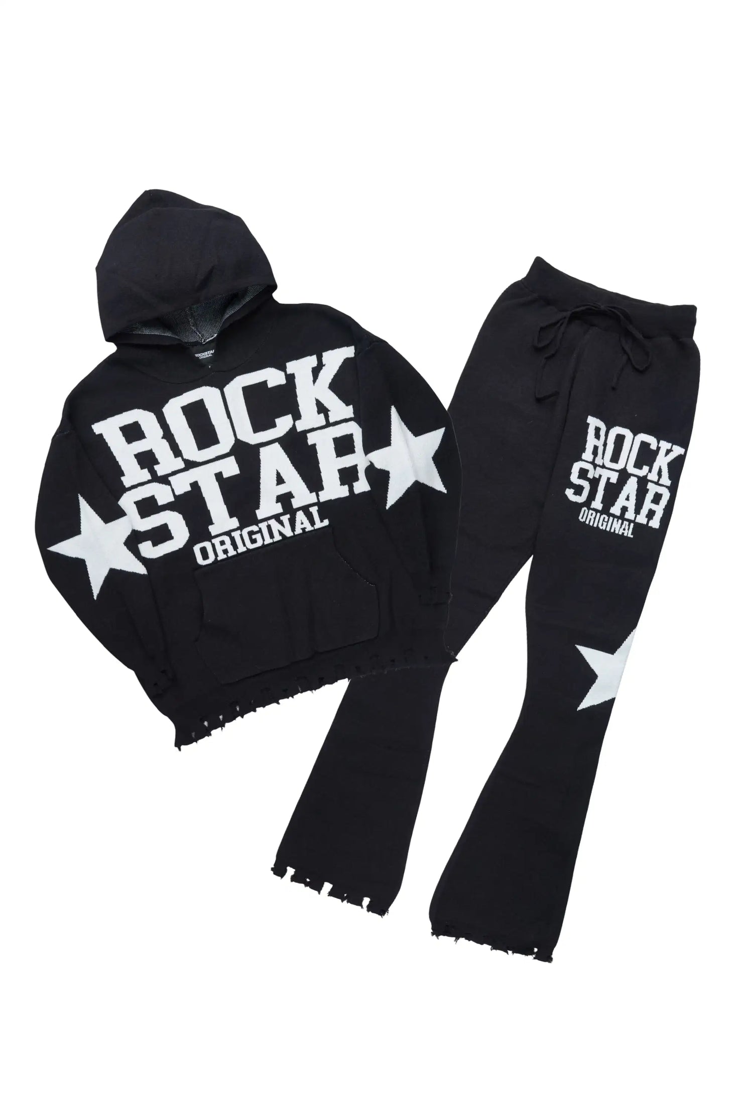 Outlaw Black Hoodie Stacked Flare Knitted Set