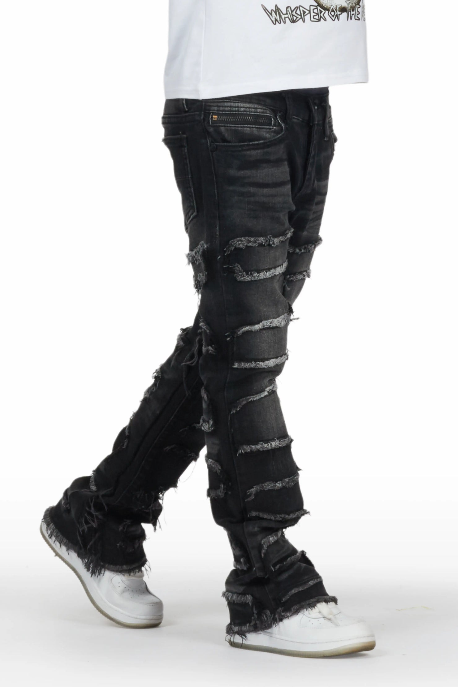 Boys Shake Dark Grey Stacked Flare Jean