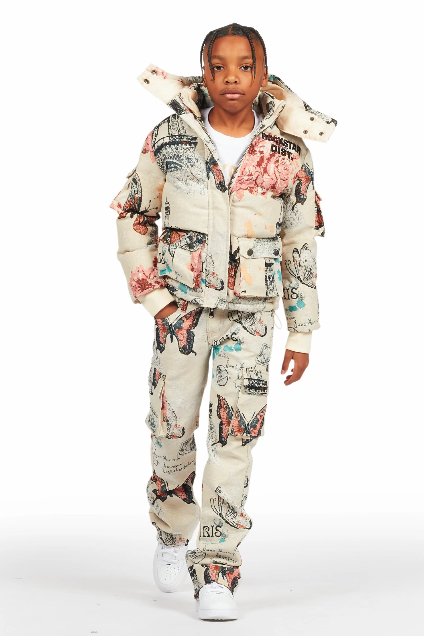 Boys Lamont Beige Multi Tapestry Stacked Flare Jean