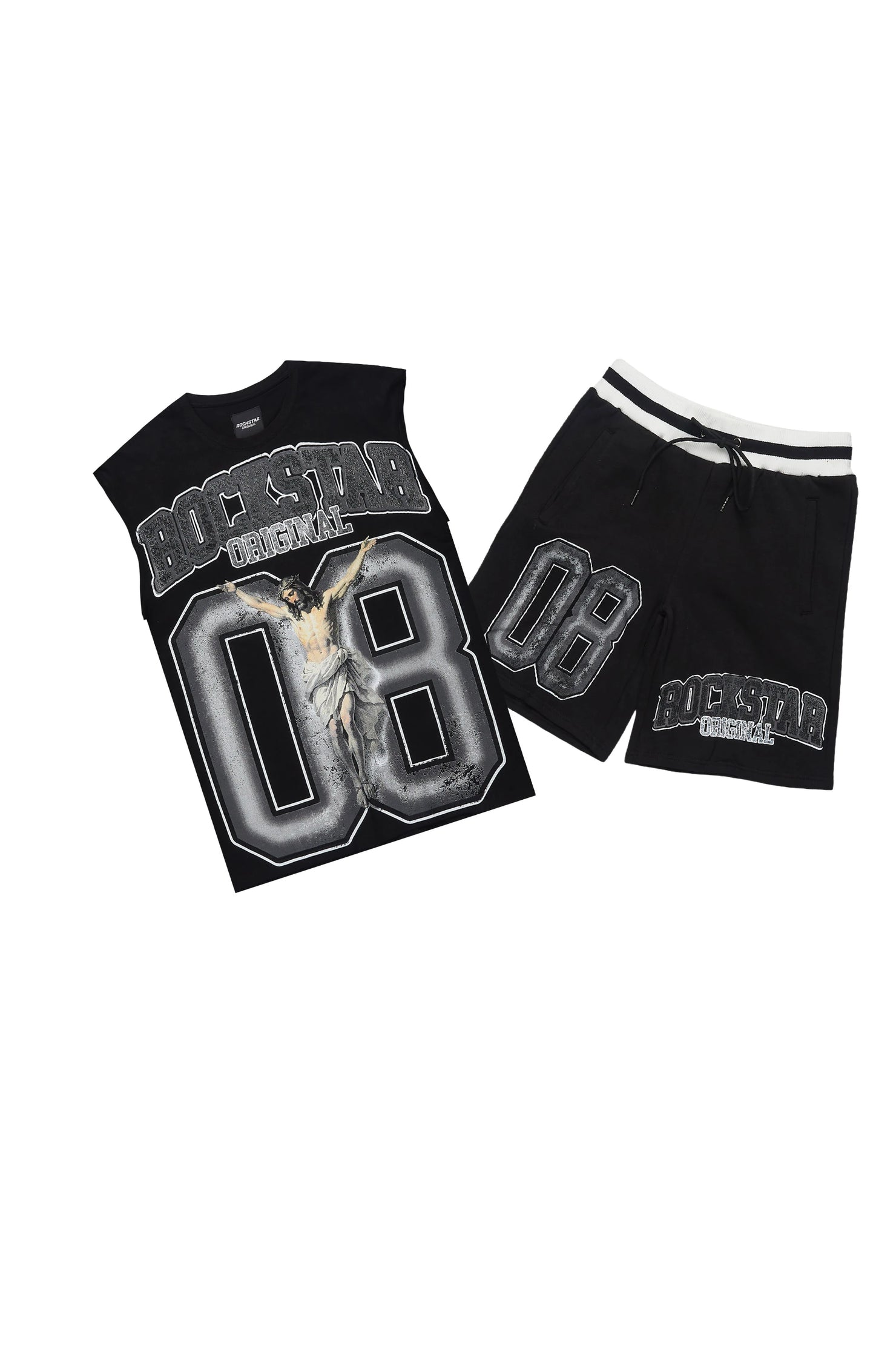 Fields Black/Grey Cut Sleeve T-Shirt Short Set