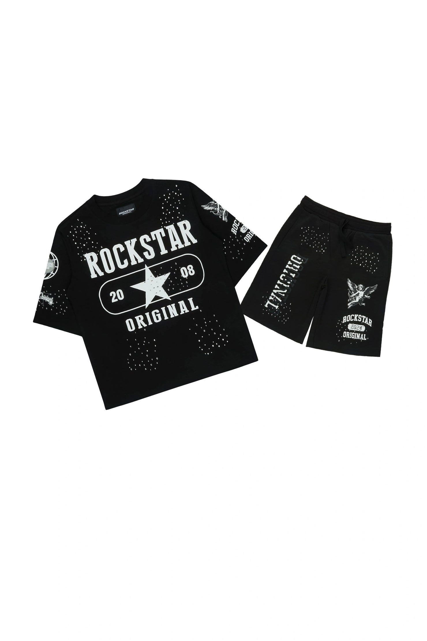 Boys Gutta Black Rhinestone Boxy T-Shirt/Short Set