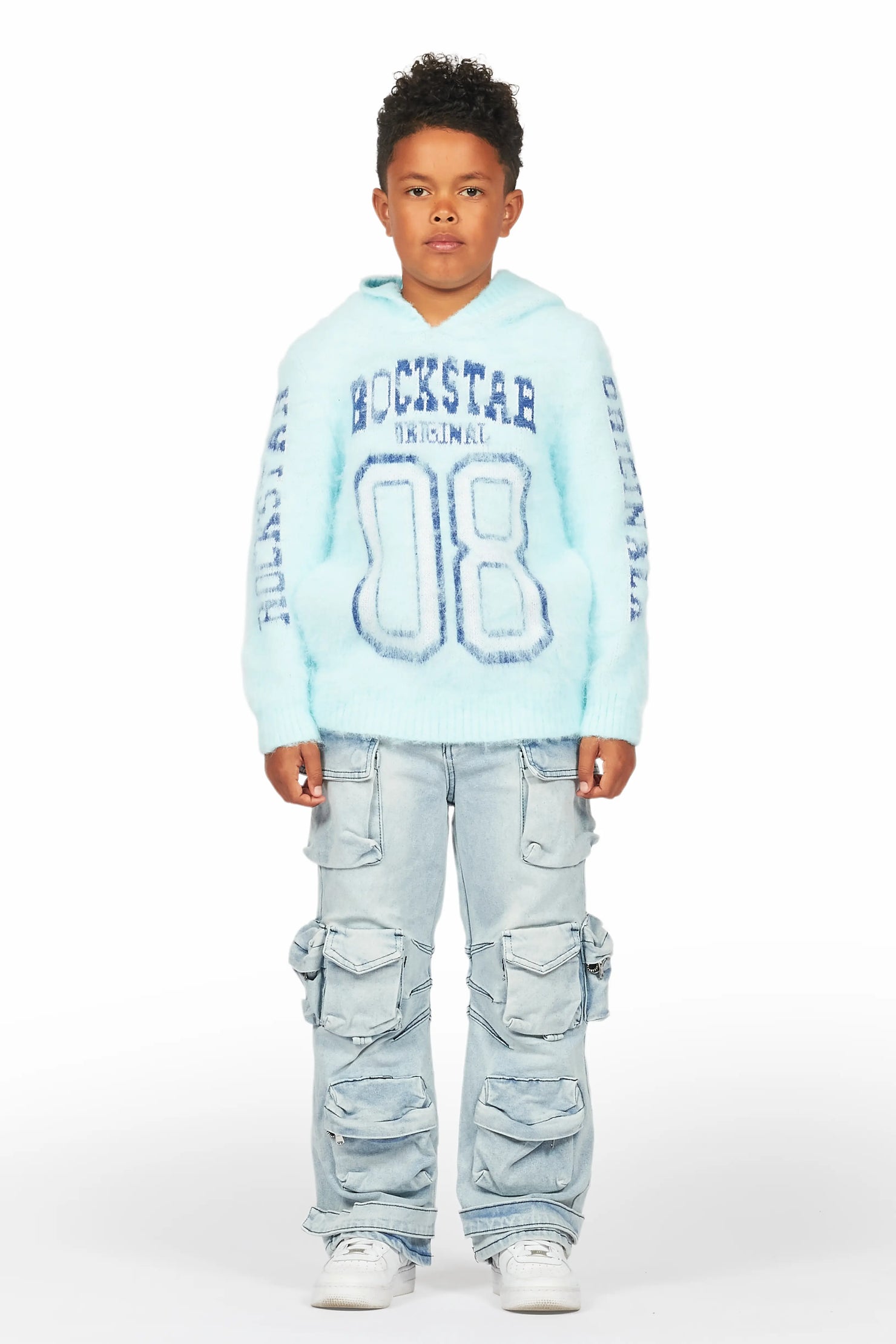 Boys Fields Blue Mohair Hoodie/Baggy Cargo Jean Set