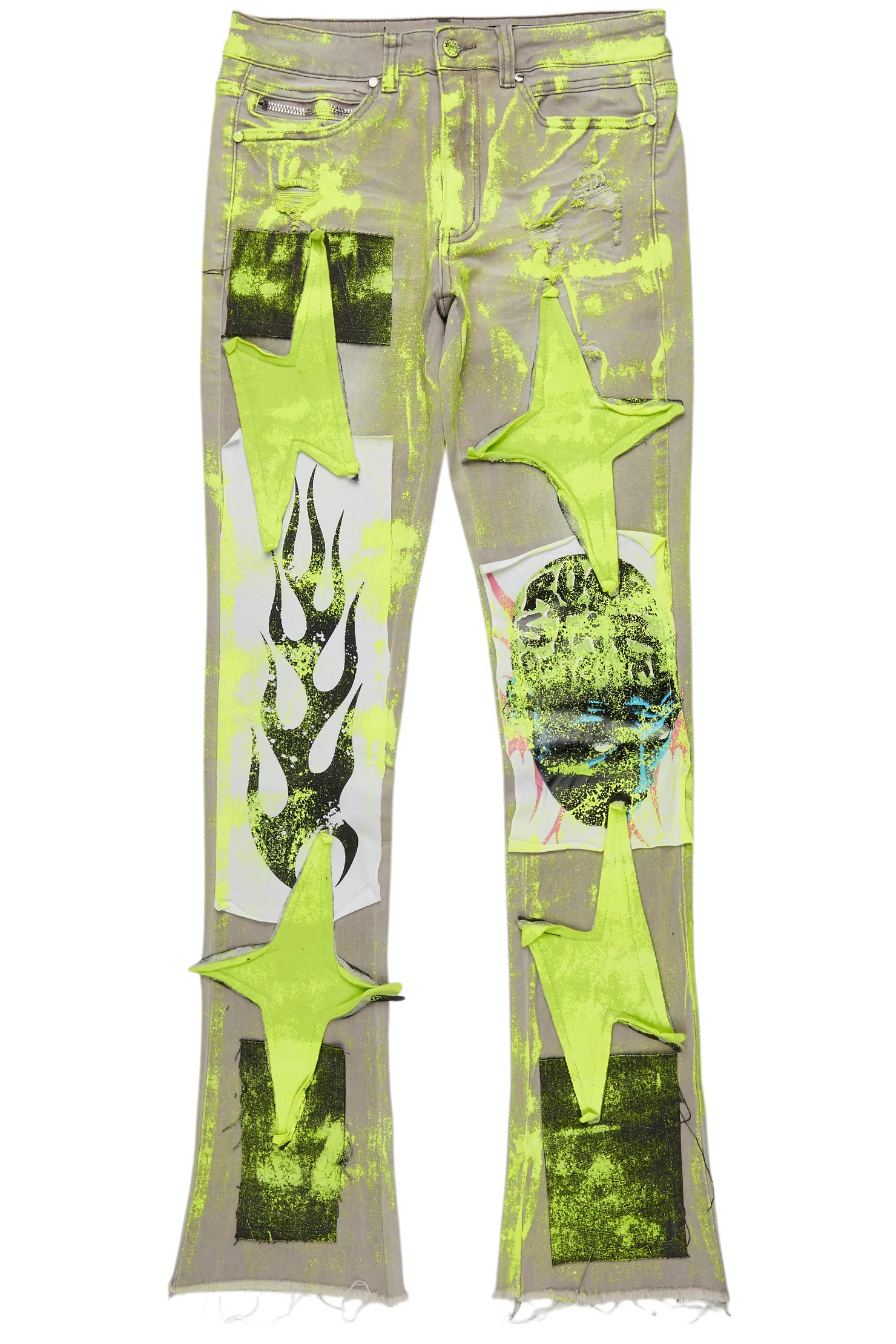 Edge Grey/Yellow Roller Paint Stacked Flare Jean