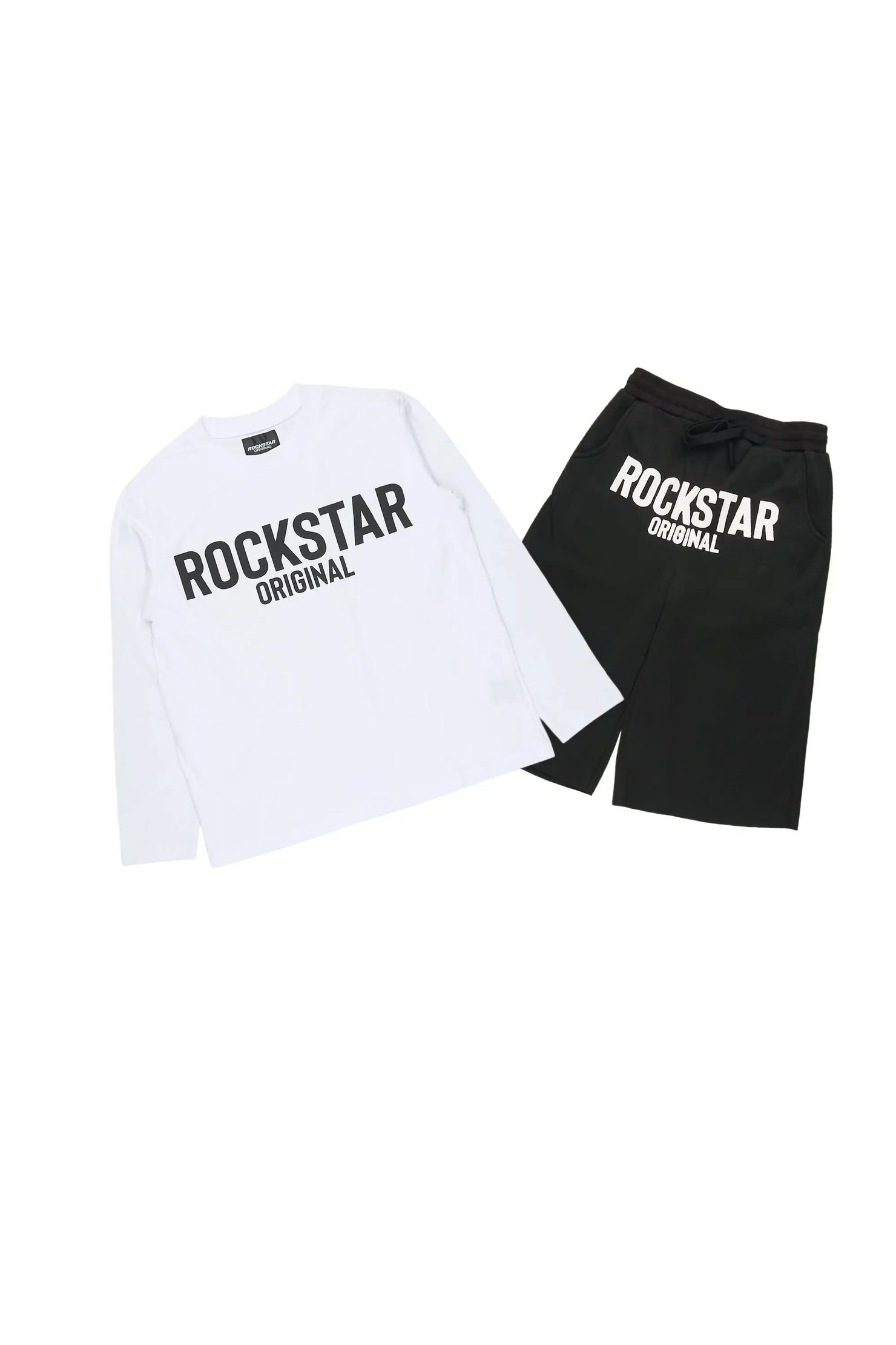 Boys Mikasso White/Black L/S T-Shirt Jort Set