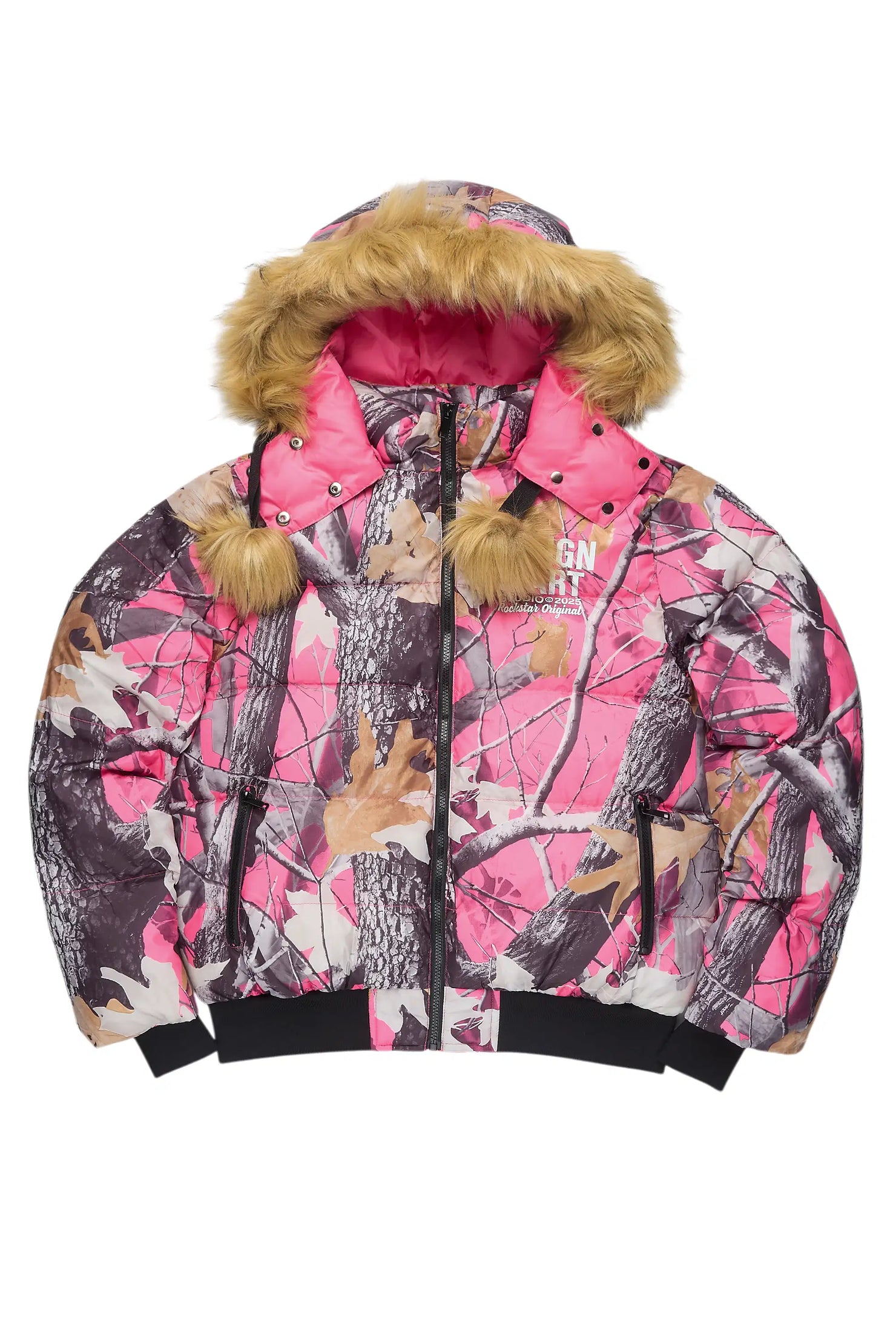 Benita Pink Tree Camo Puffer Jacket