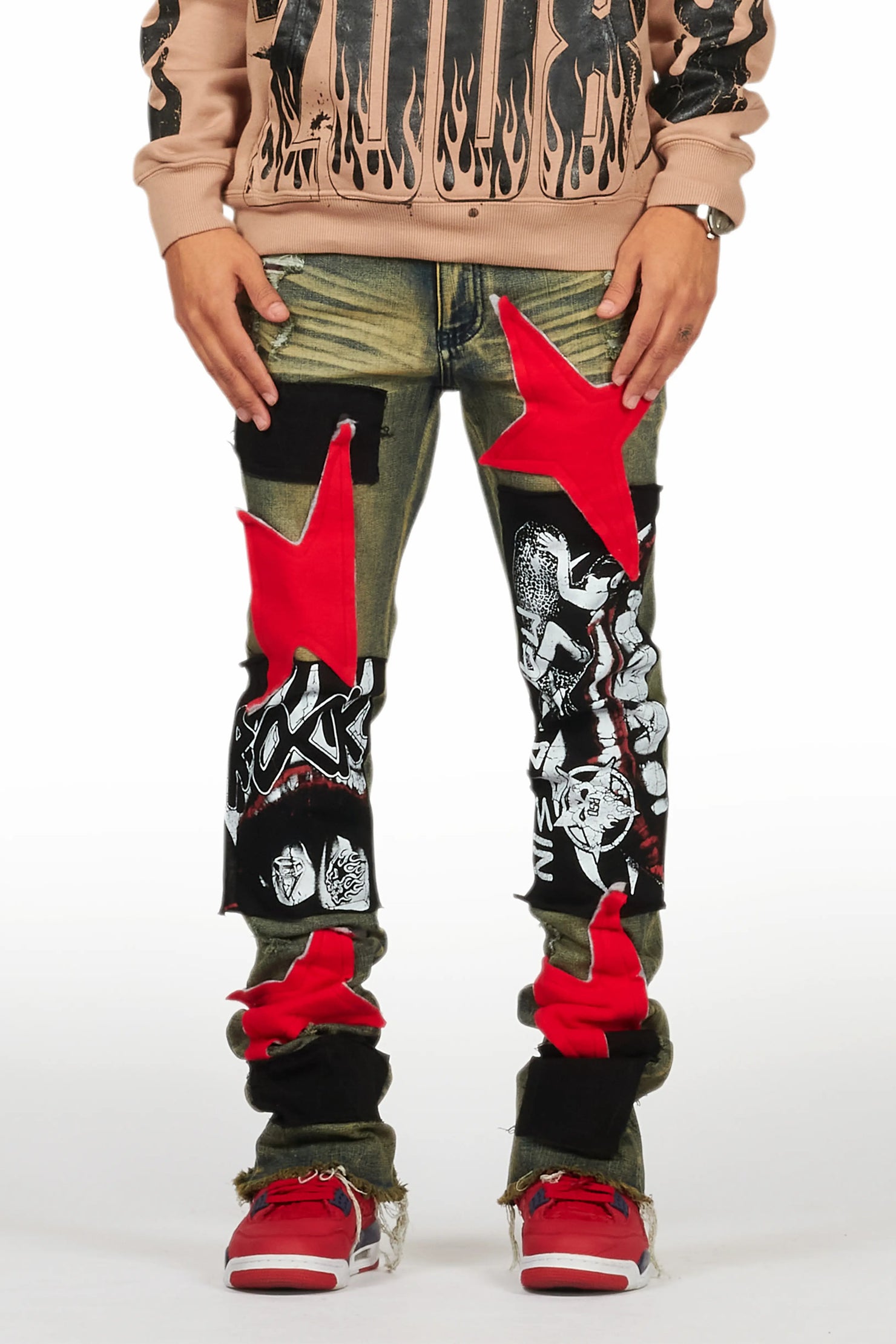 Vadim Blue Patchwork Stacked Flare Jean