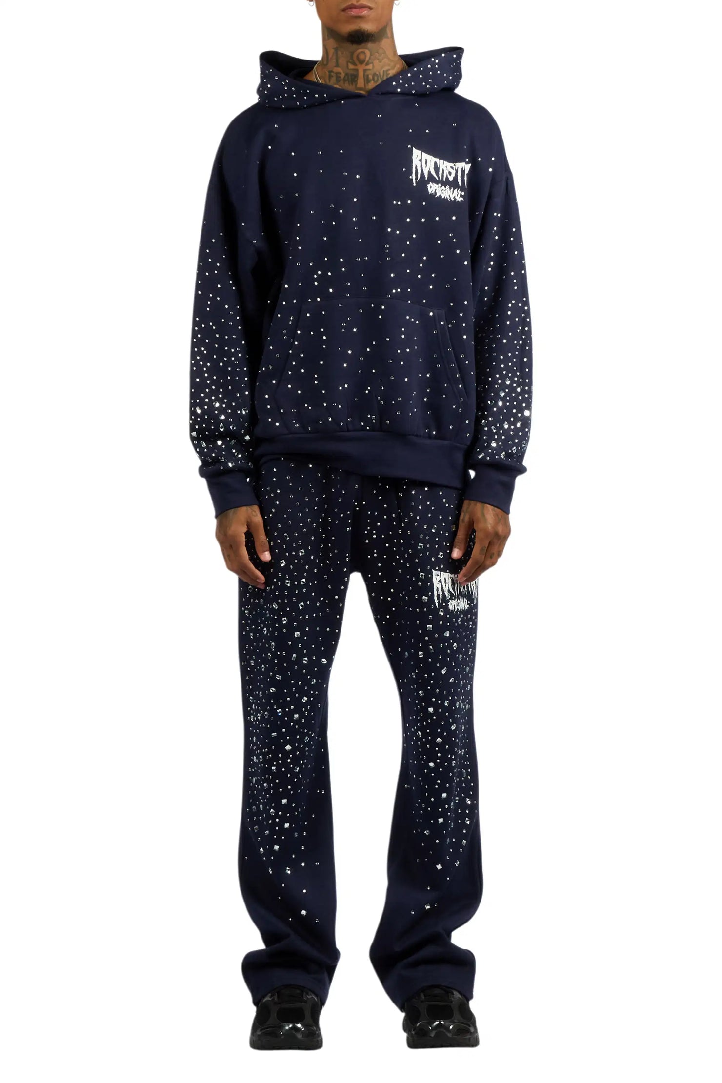 Twinkle Navy/White Rhinestone Hoodie Relaxed Track Set