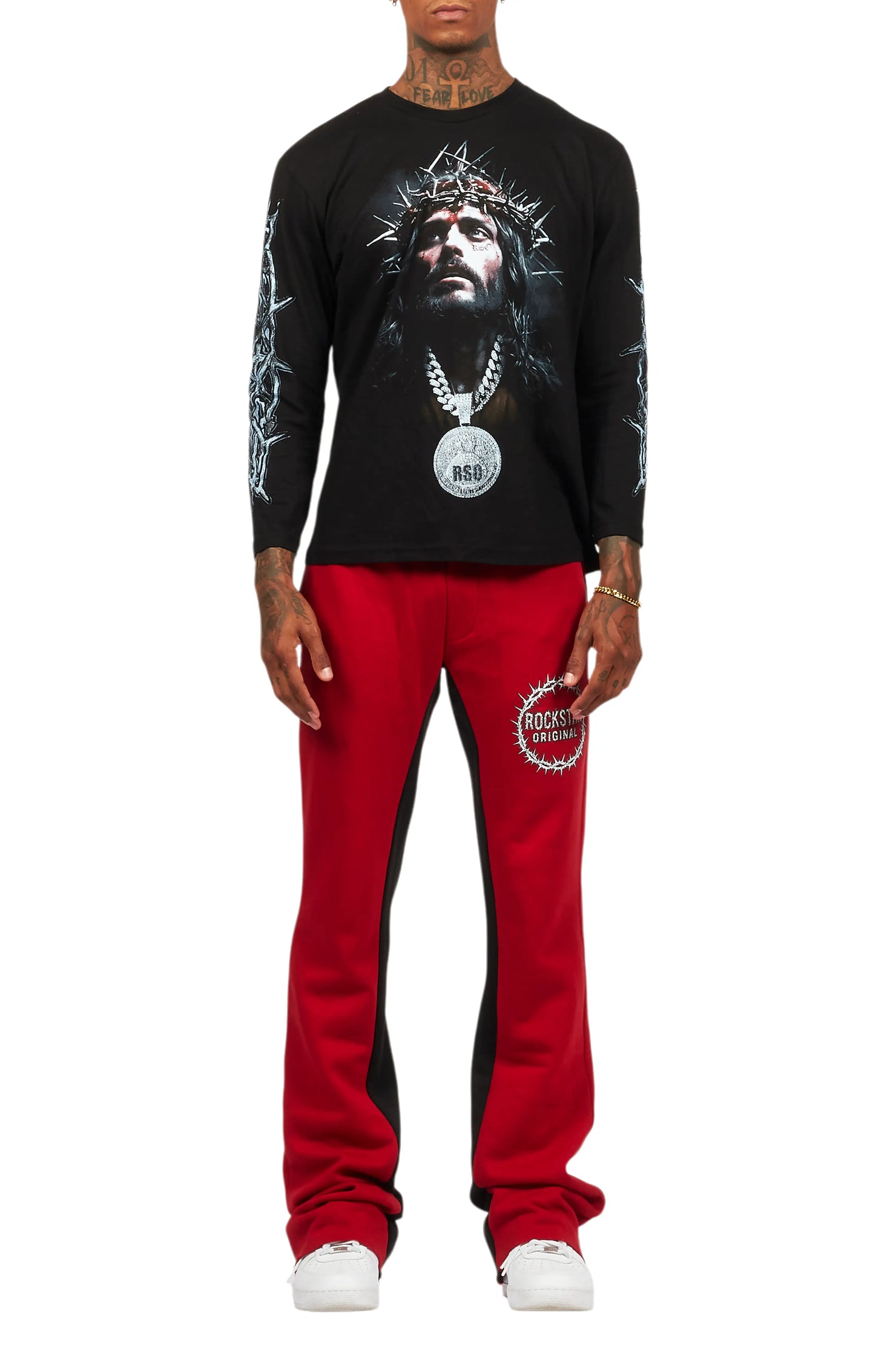 Amina Black/Burgundy Long Sleeve T-Shirt/Baggy Pant Set