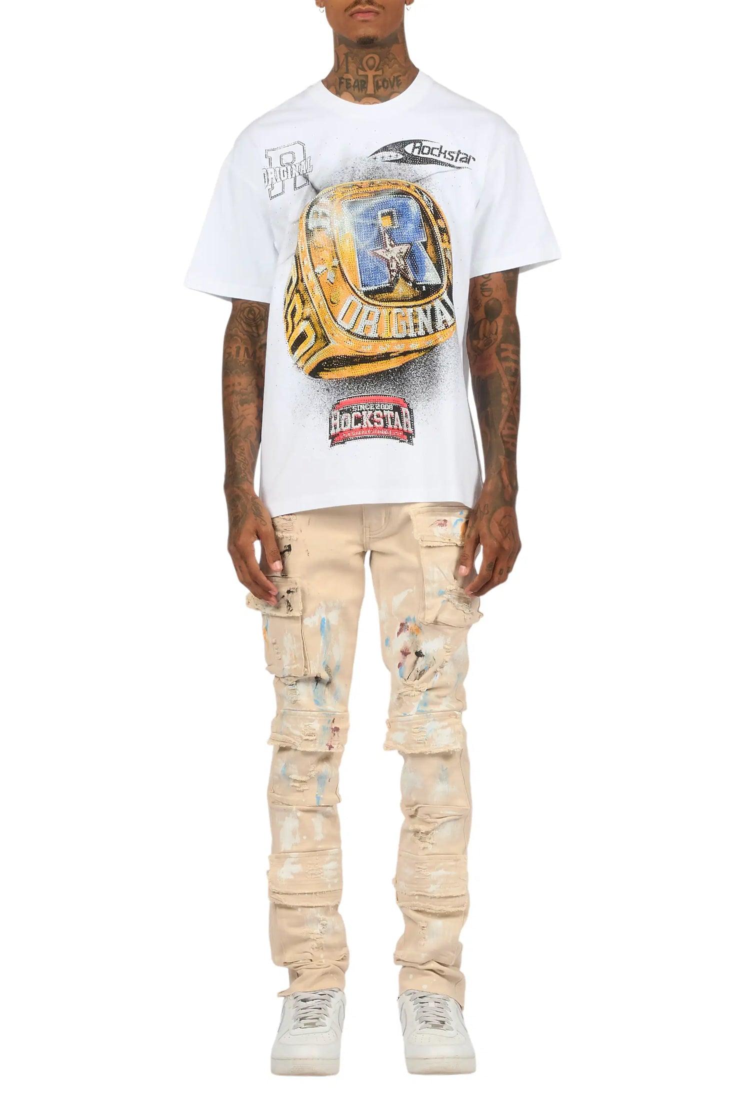 Orien Beige Painter Skinny Fit Jean