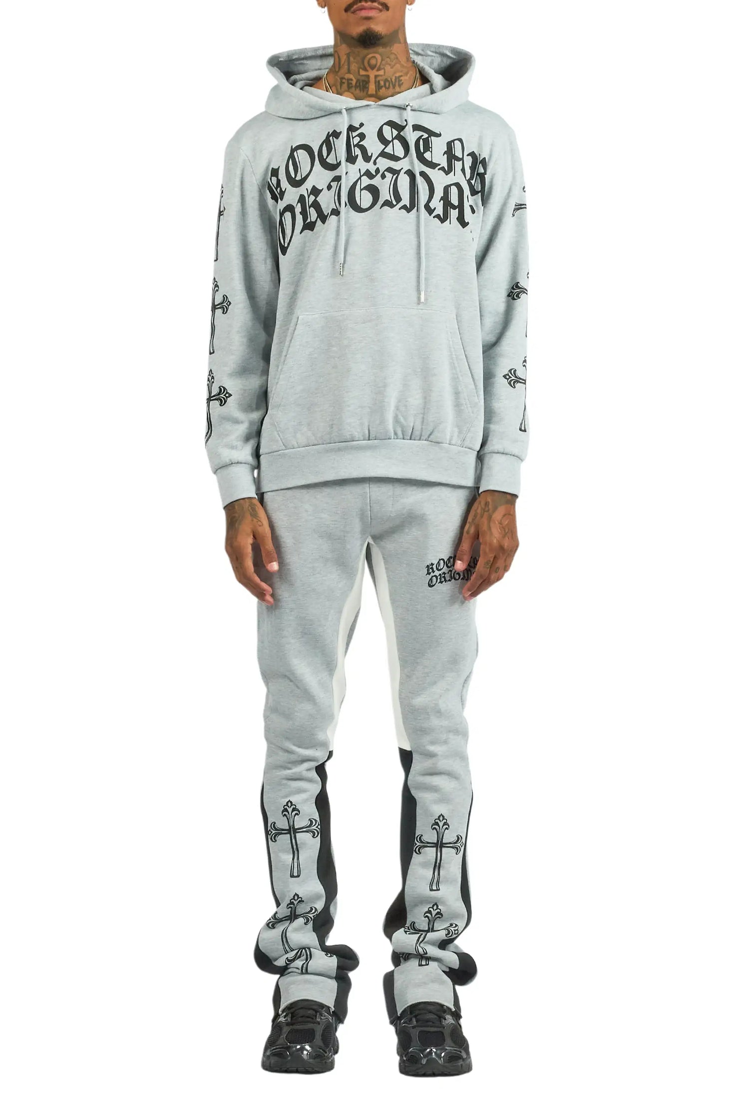 Michael Heather Grey/Black Hoodie/Stacked Flare Track Set