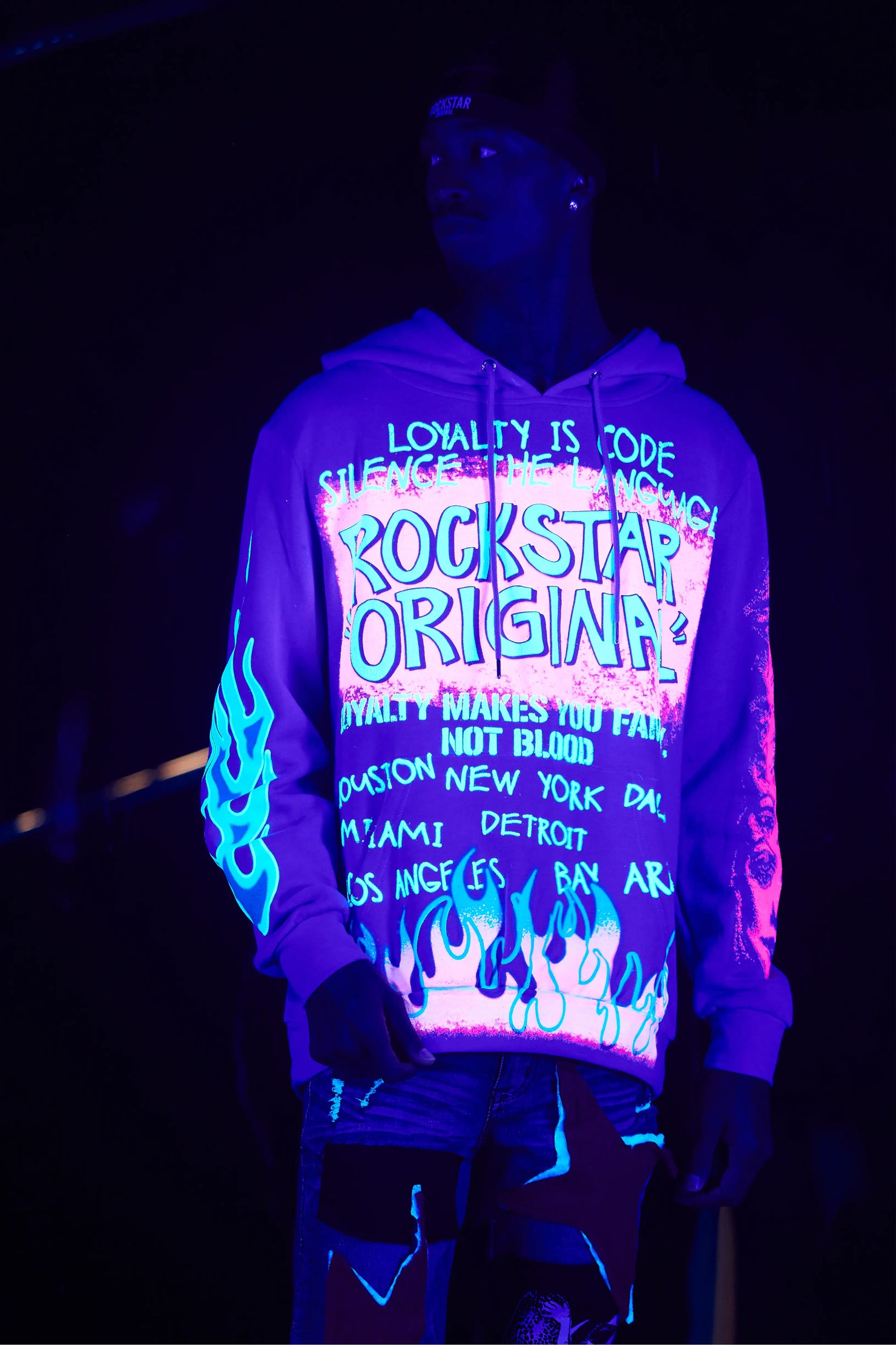 Beno Purple Distressed Graphic Hoodie