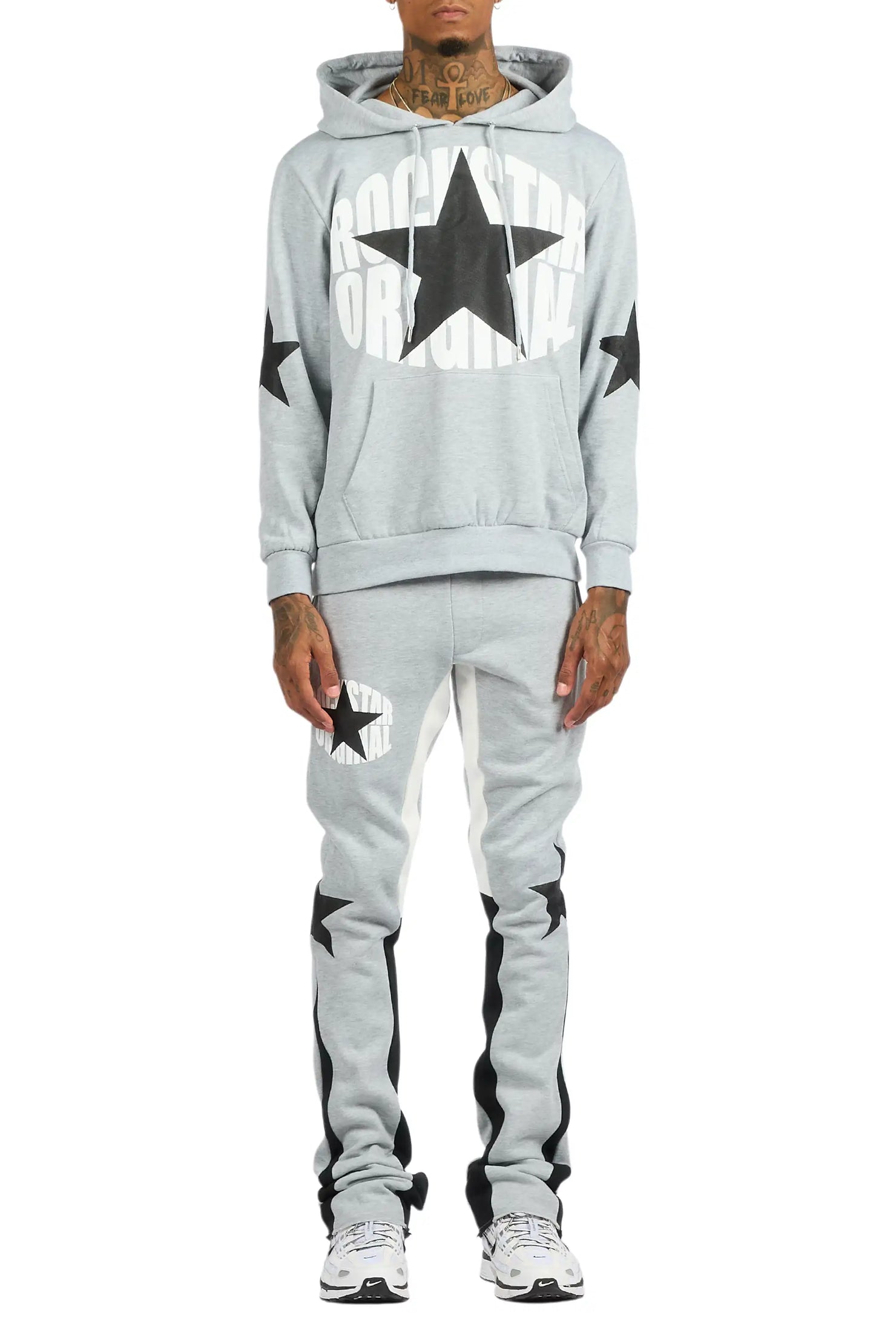 States Heather Grey/Black Hoodie Stacked Flare Track Set