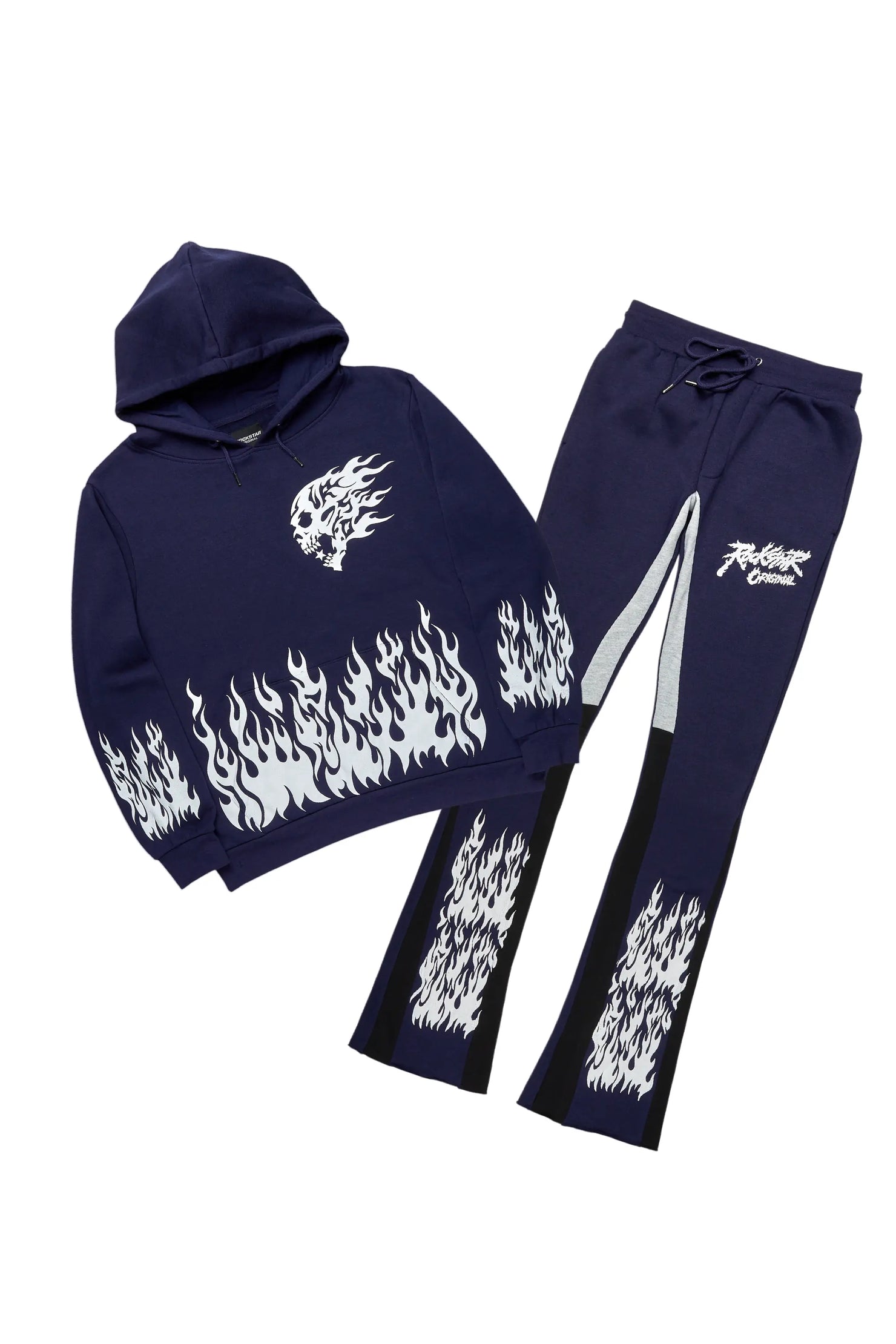 Bubble Navy Stacked Flare Hoodie Track Set