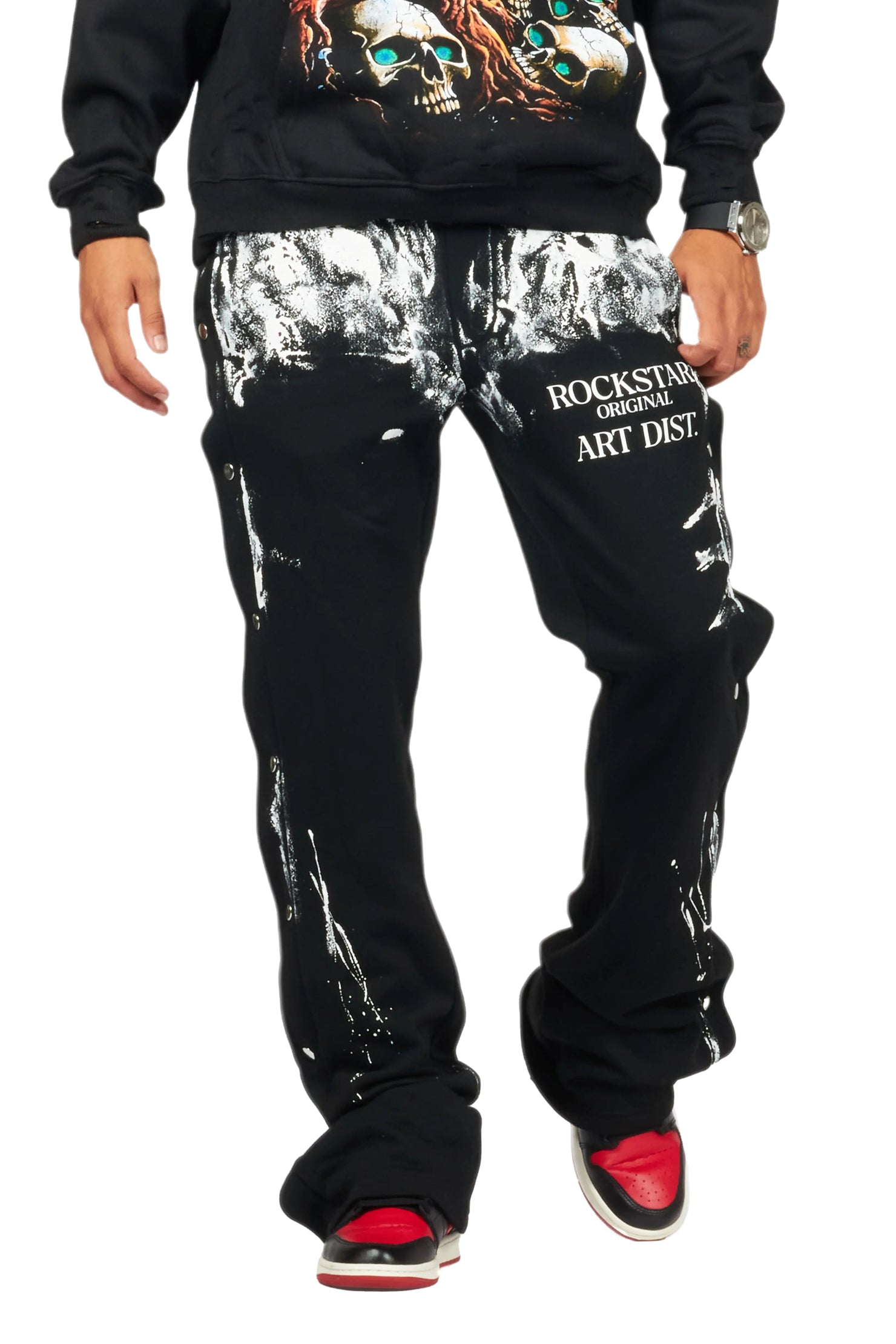 Filip Black Baggy Snap Button Pant