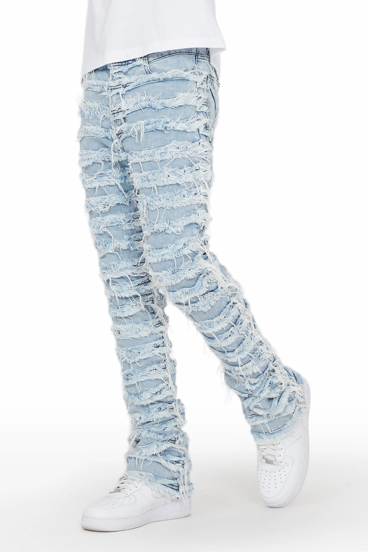 Ayan Blue Distressed Stacked Flare Jeans