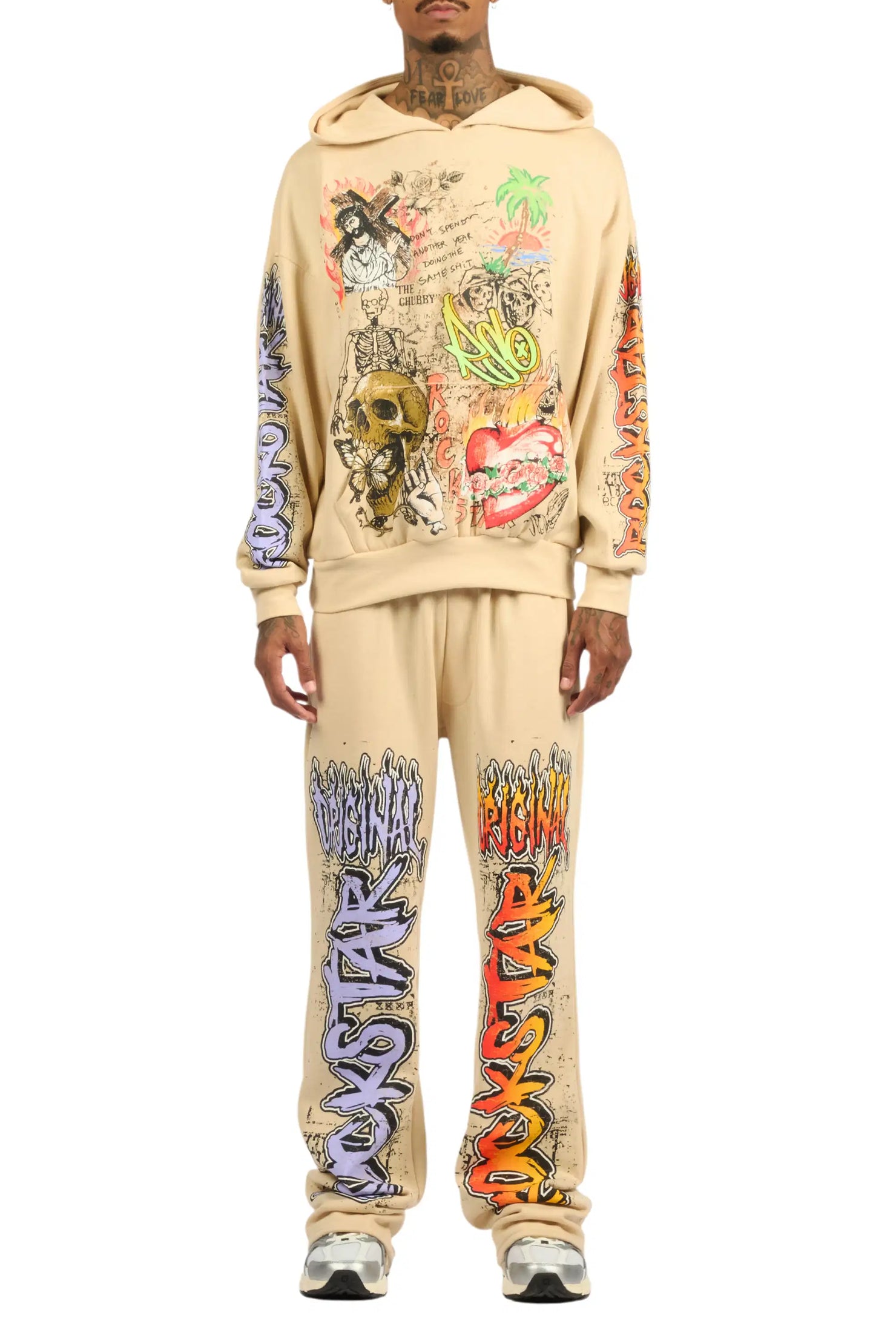 Zyver Beige Hoodie/Baggy Pant Track Set