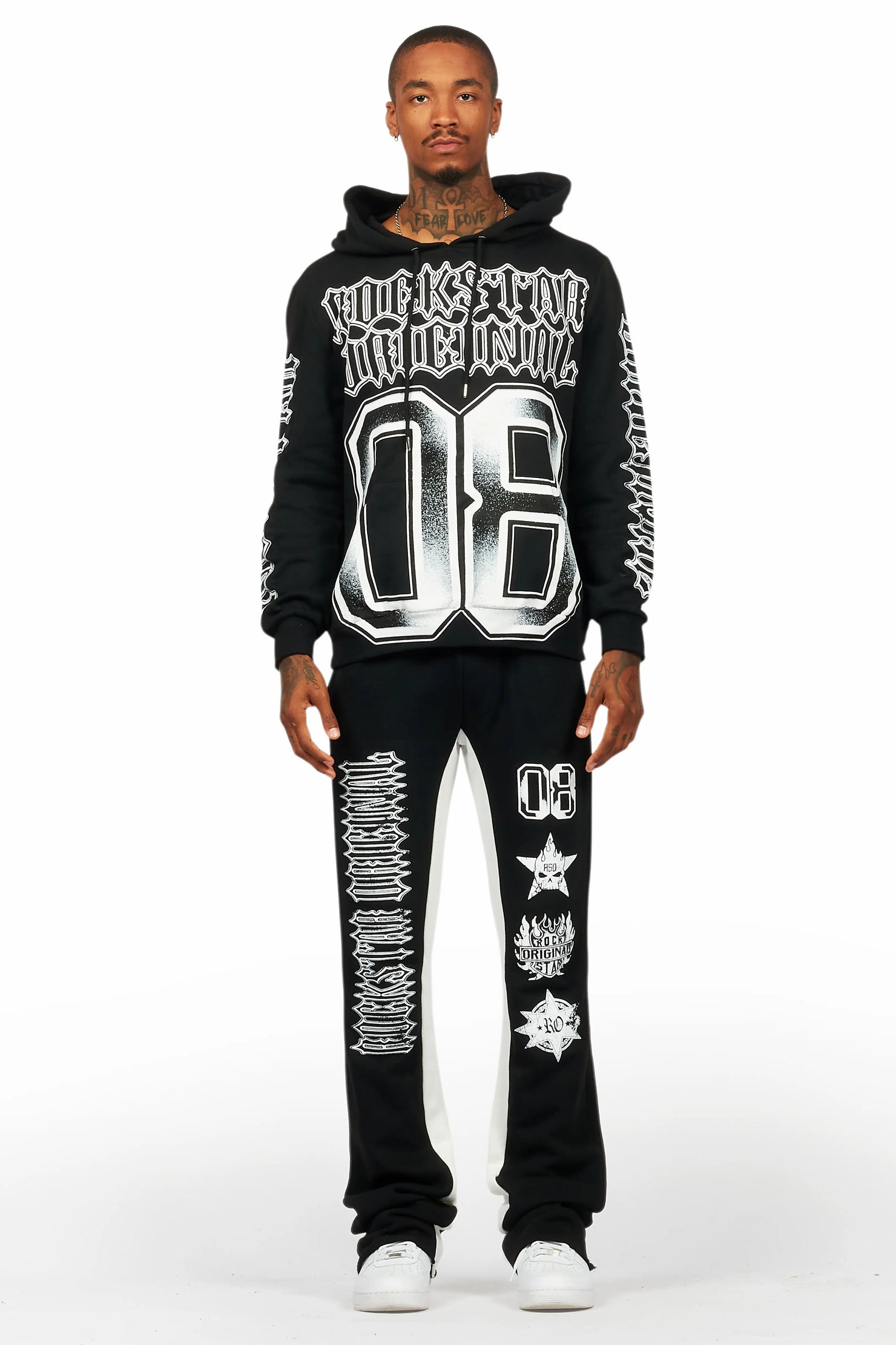 Alim Black/White Hoodie/Baggy Track Pant Set